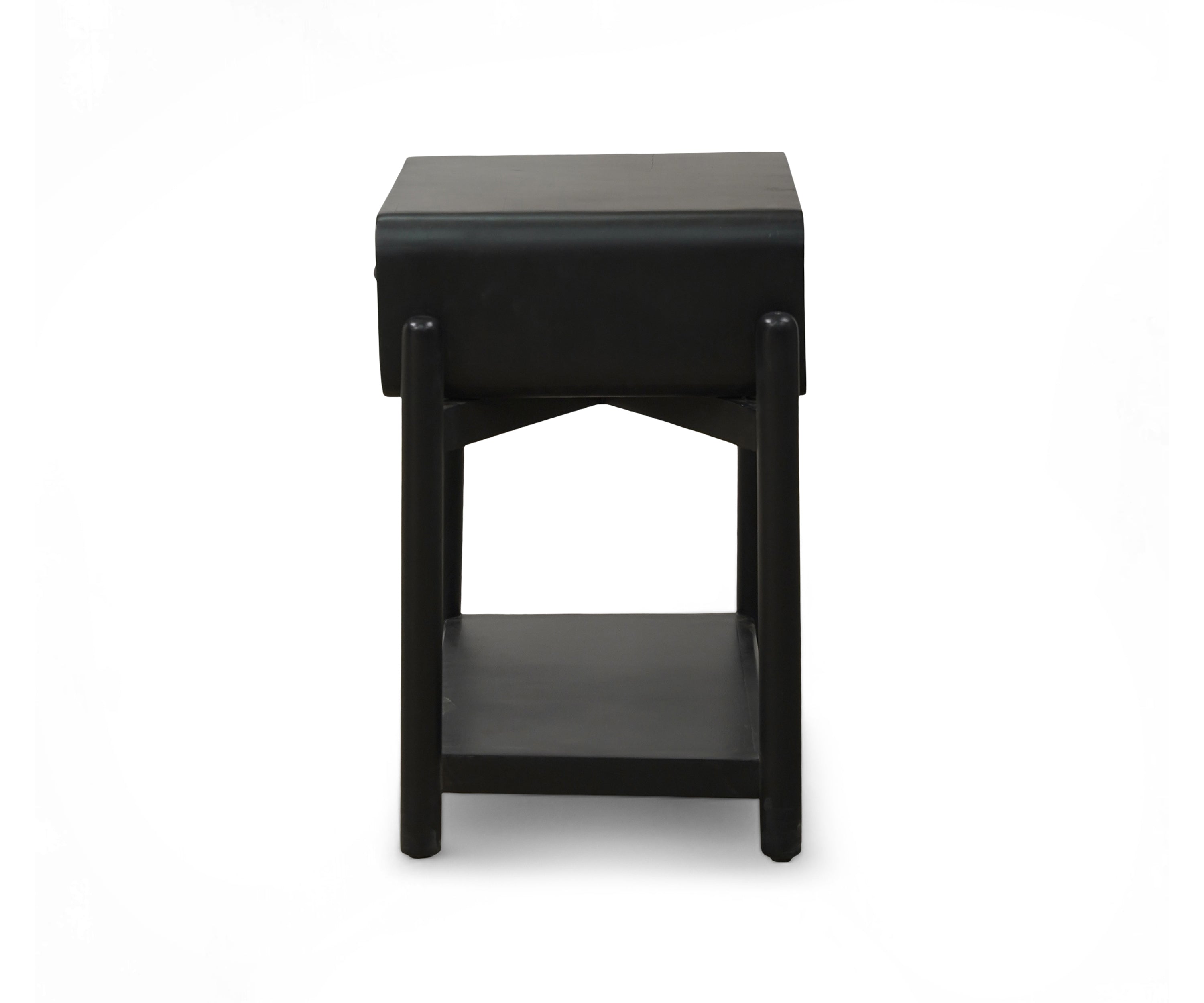 Black Curved Edge Bed Side Table with Drawer and Open Shelf