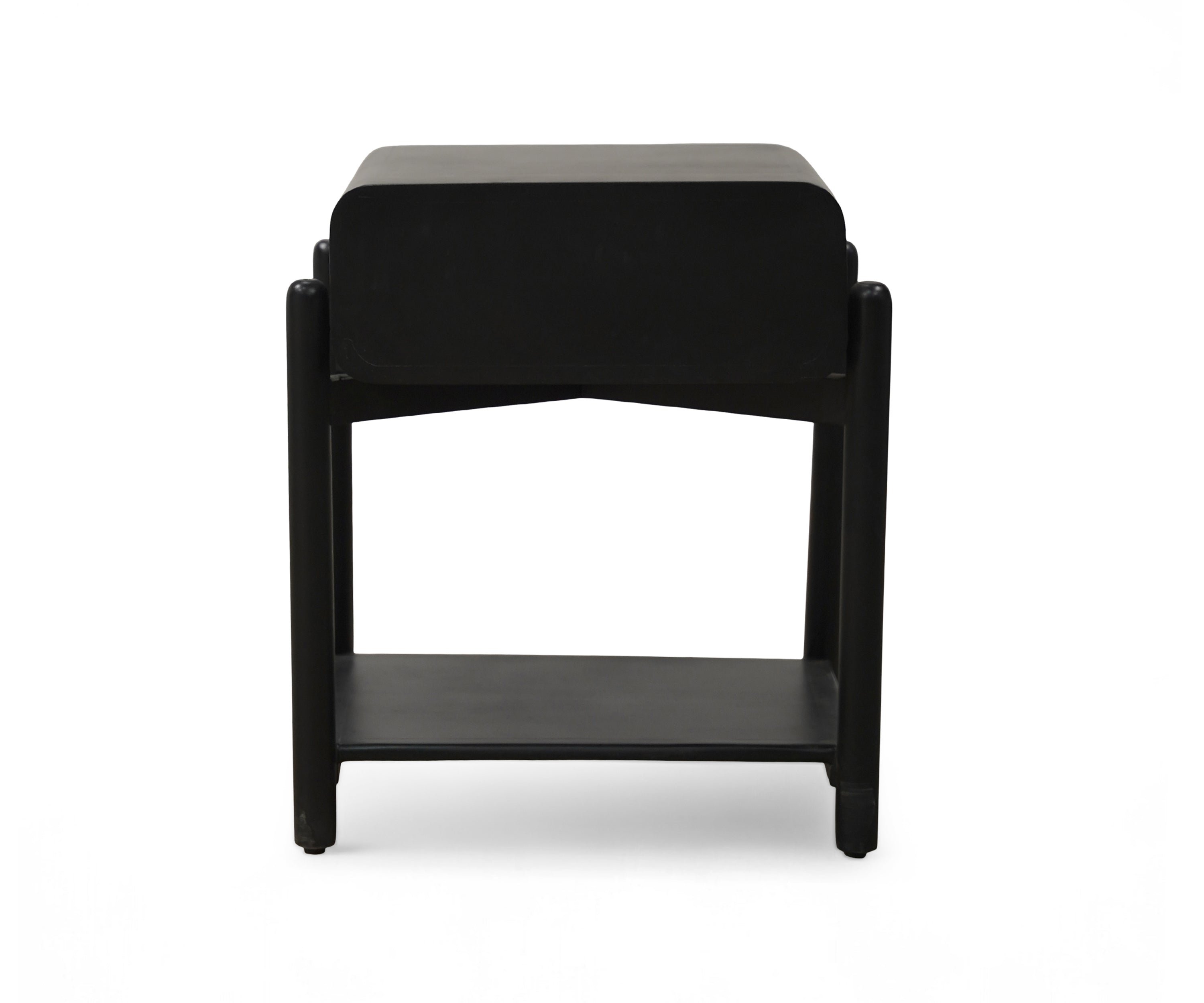 Black Curved Edge Bed Side Table with Drawer and Open Shelf