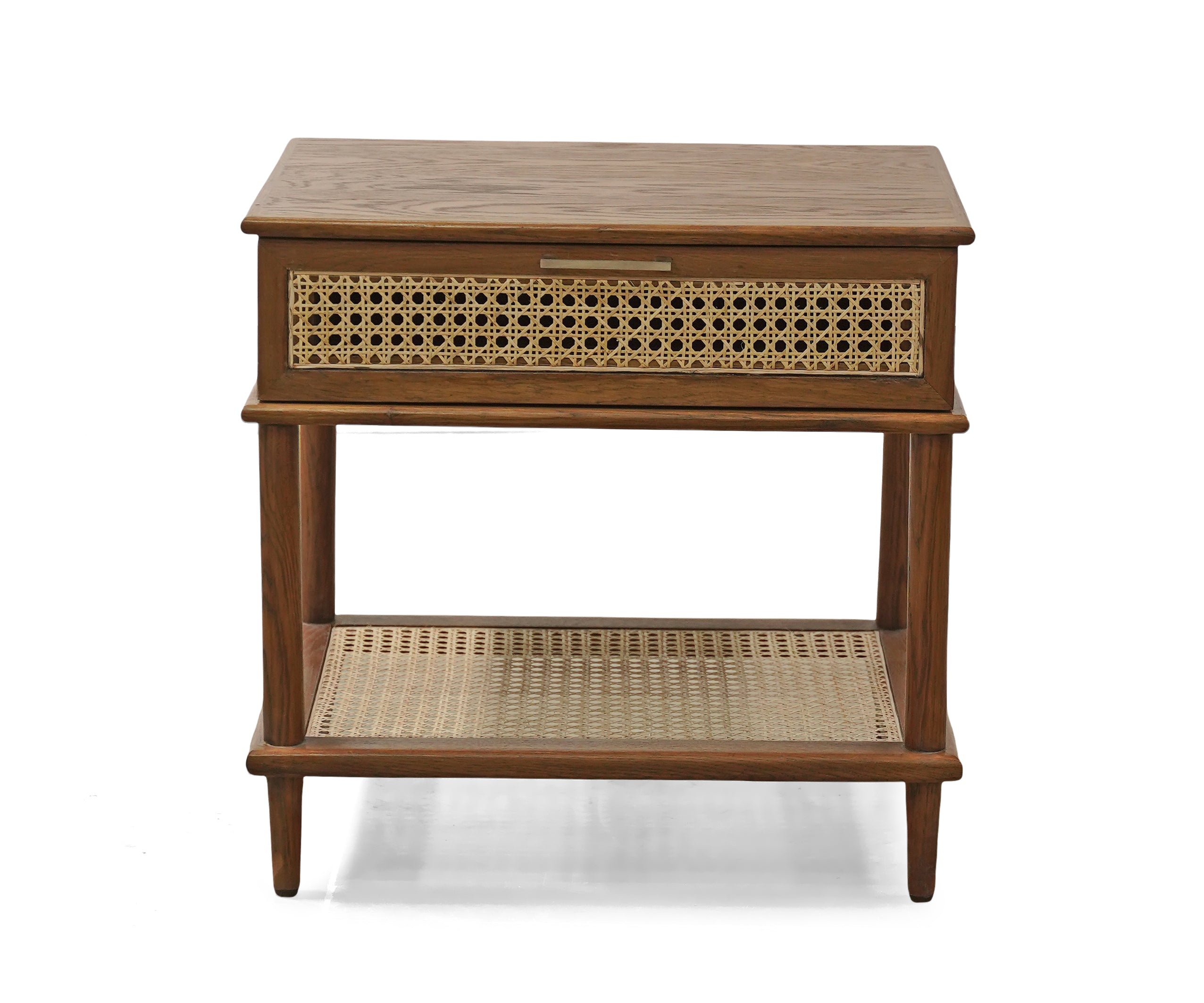 Walnut Cane Drawer Bed Side Table with Lower Shelf