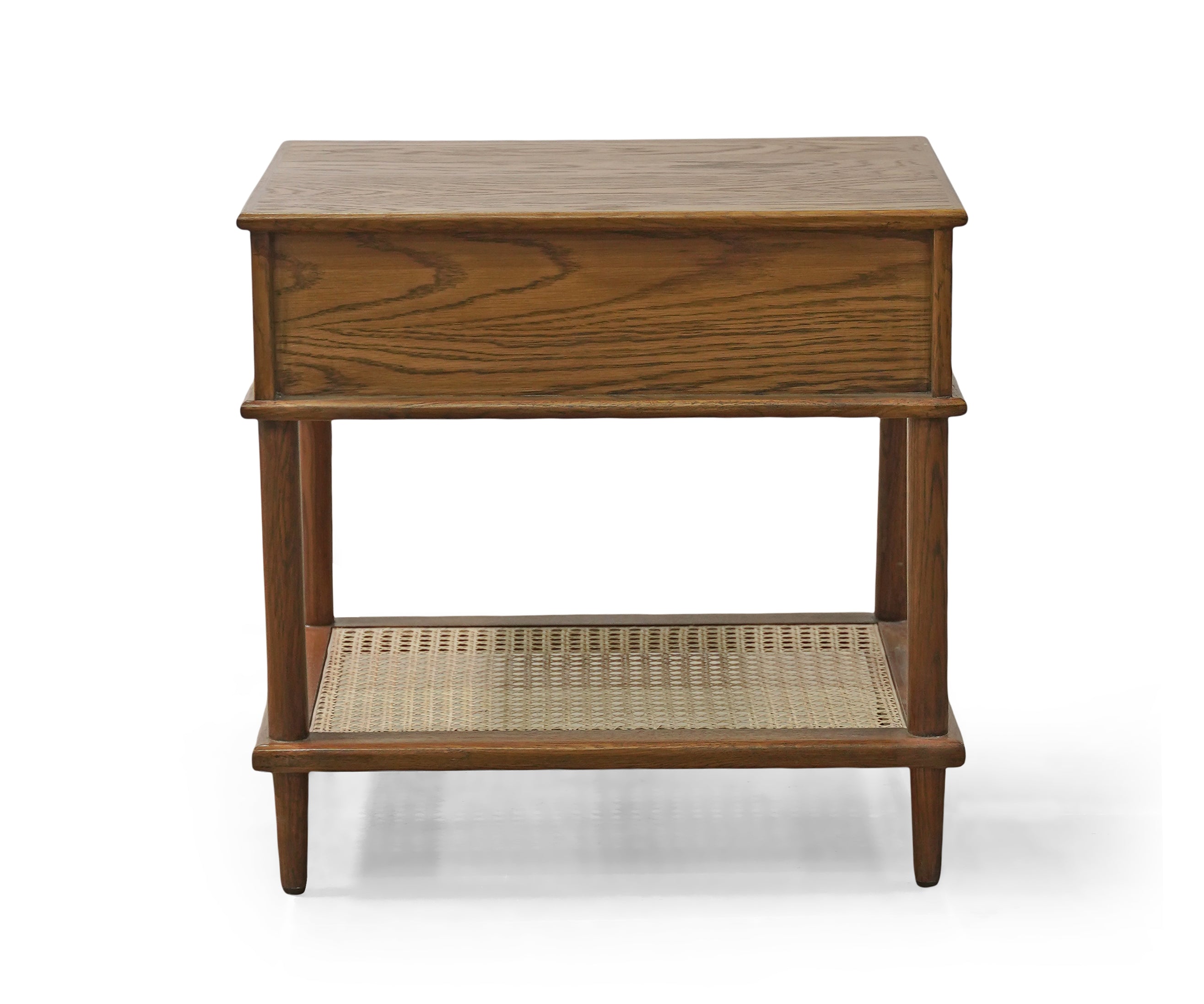 Walnut Cane Drawer Bed Side Table with Lower Shelf