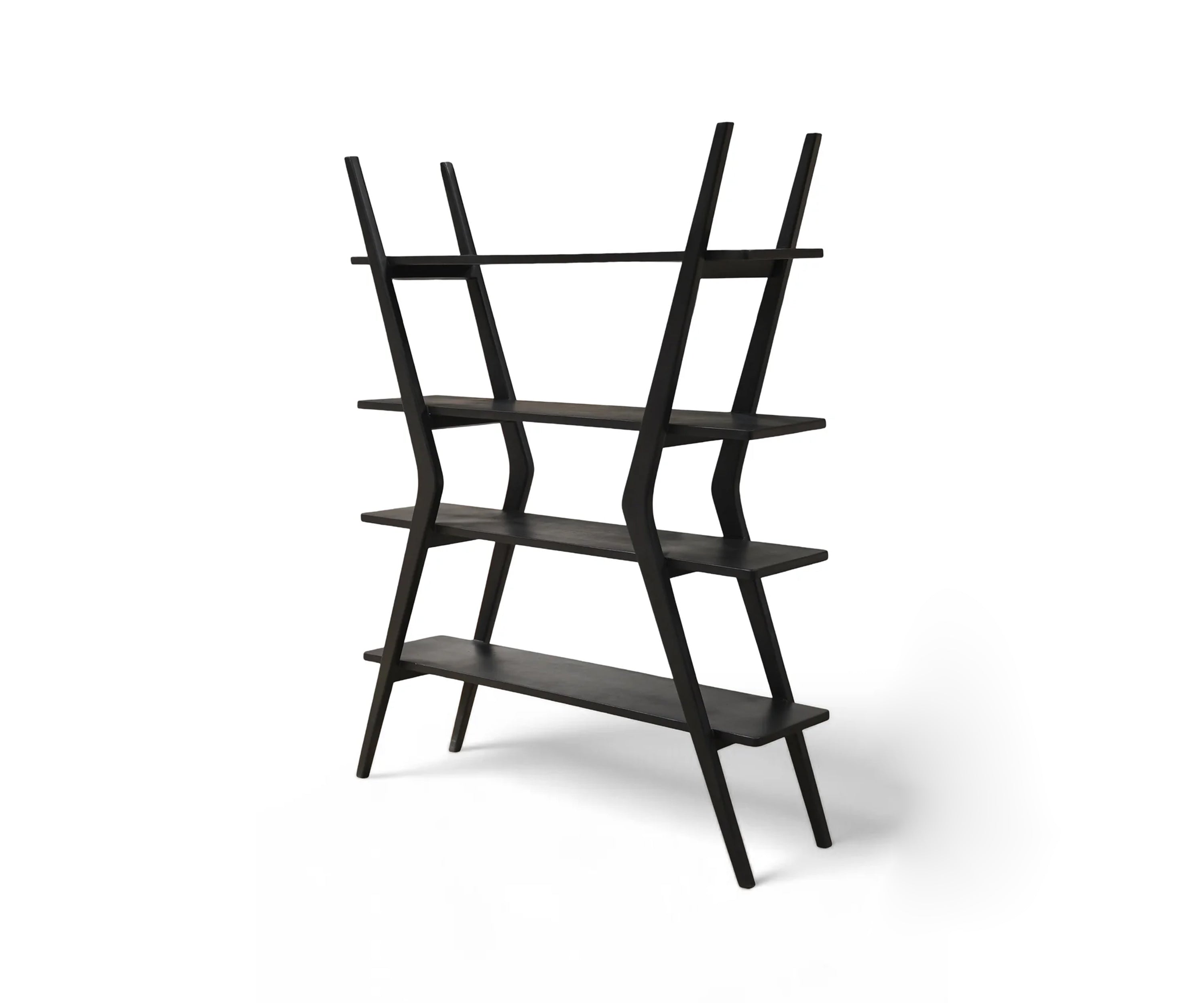 Danish Style Black Ladder Bookshelf with 4 Open Shelves