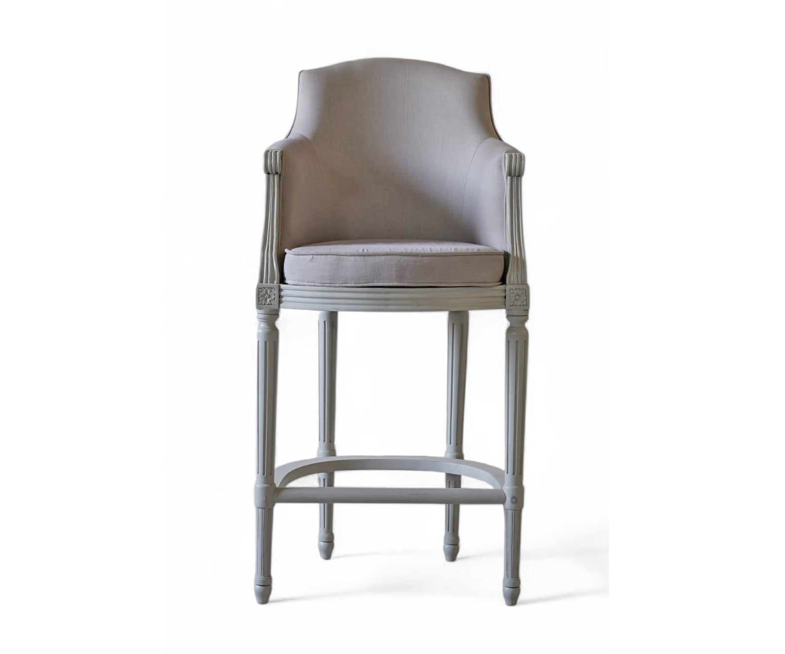 Gustavian Style Upholstered Cane Bar Chair with Carved Wood Frame