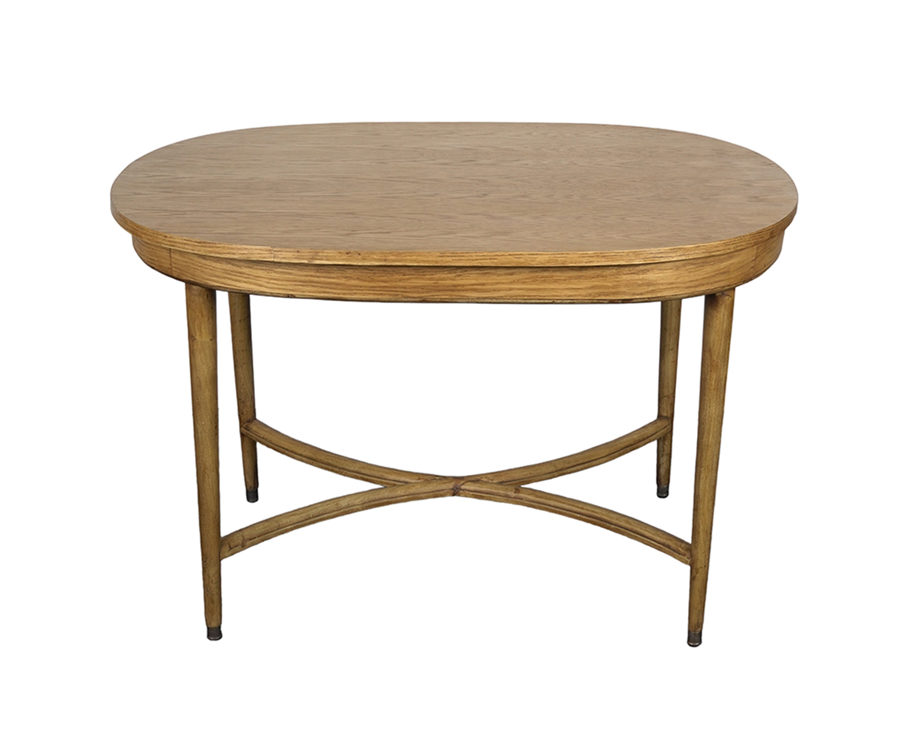 Oak Oval Dining Table with Tapered Legs and X-Stretcher Base