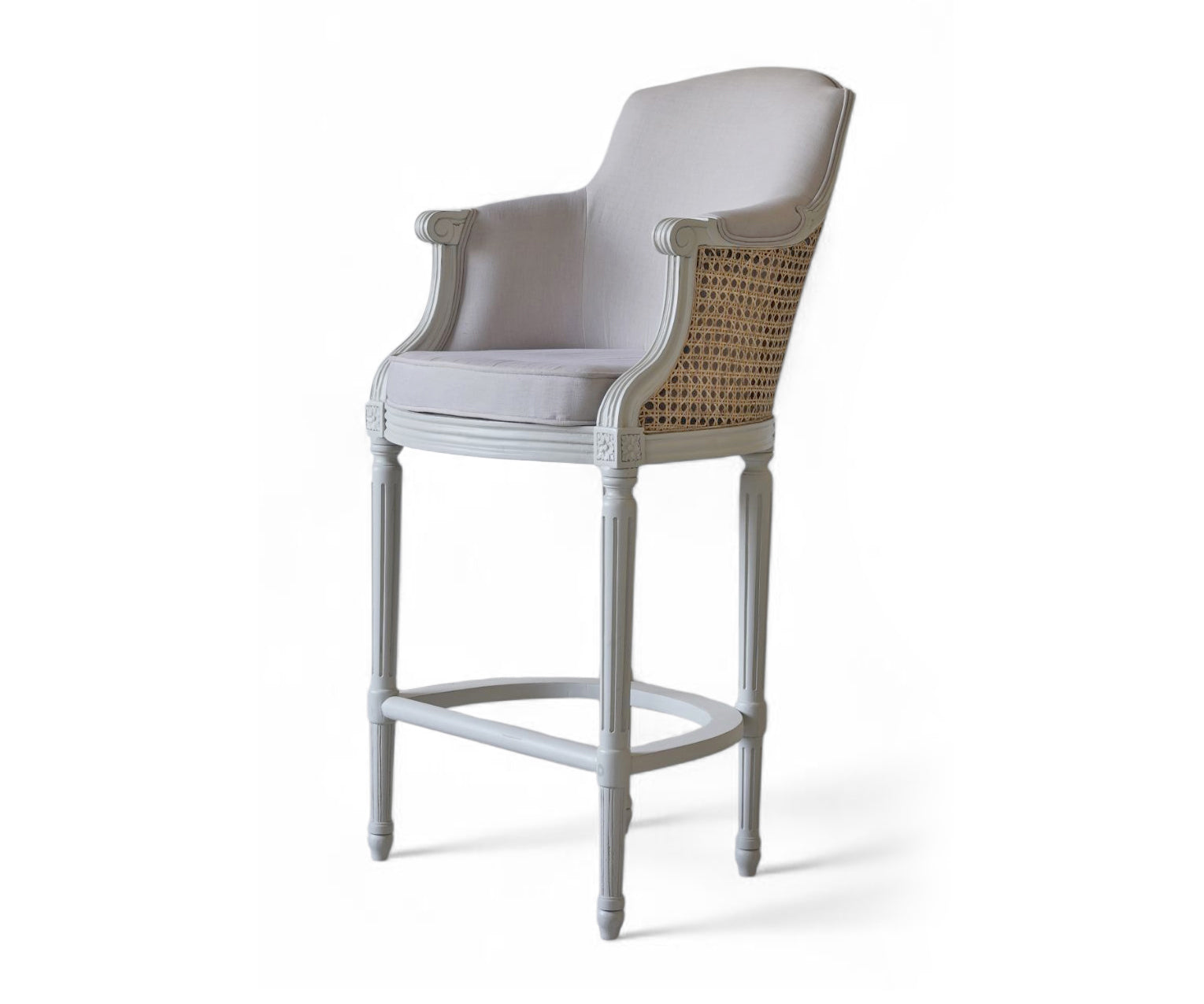 Gustavian Style Upholstered Cane Bar Chair with Carved Wood Frame