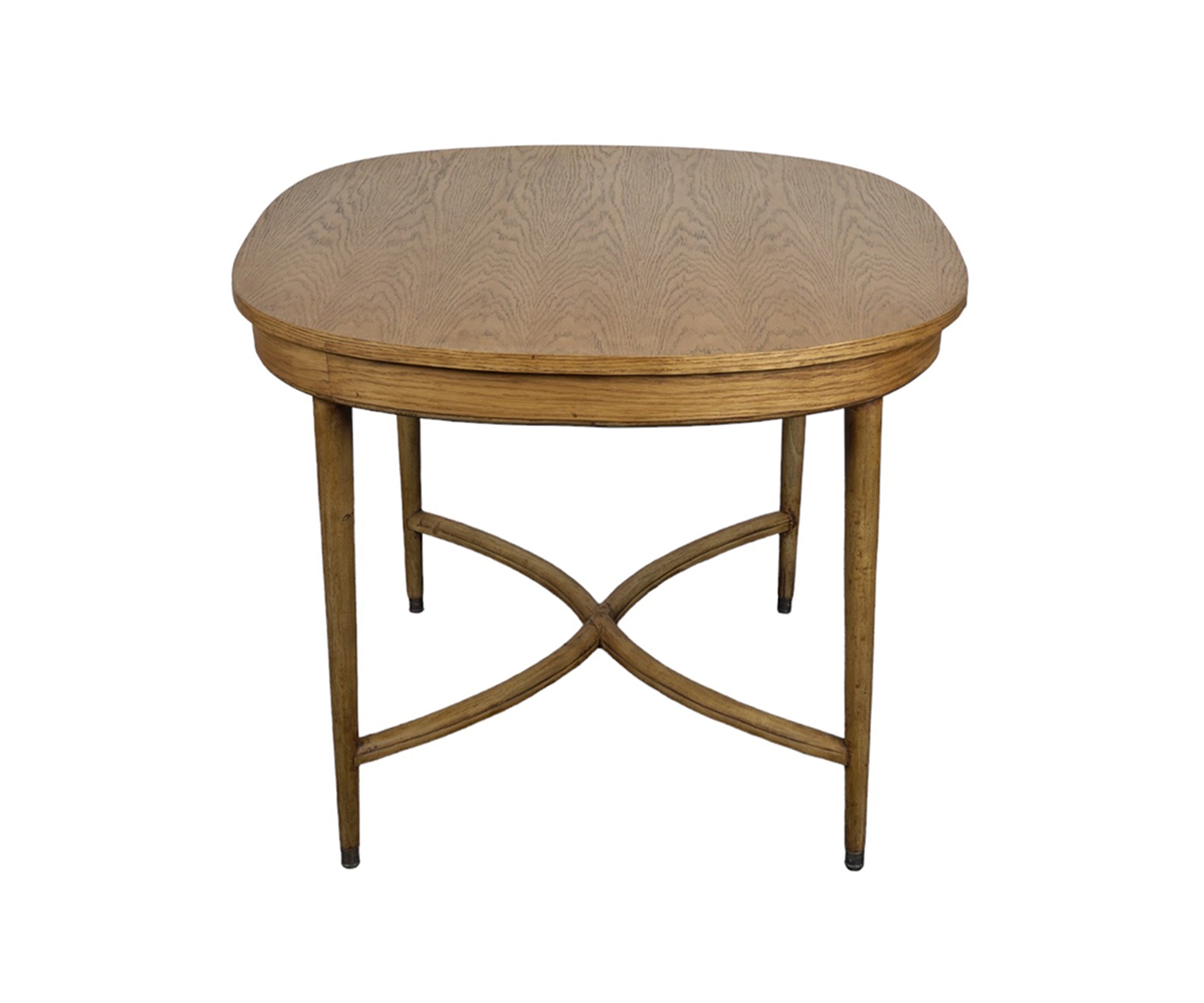Oak Oval Dining Table with Tapered Legs and X-Stretcher Base