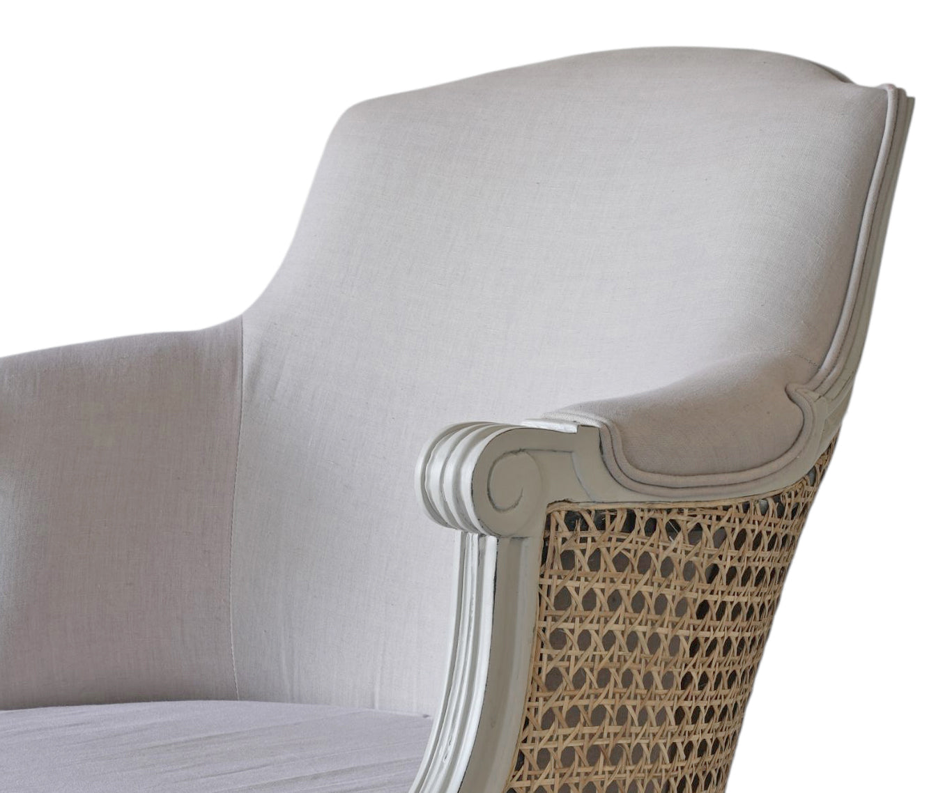 Gustavian Style Upholstered Cane Bar Chair with Carved Wood Frame