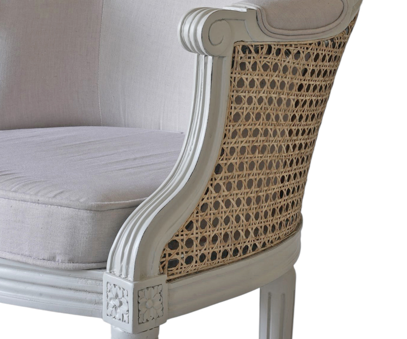 Gustavian Style Upholstered Cane Bar Chair with Carved Wood Frame