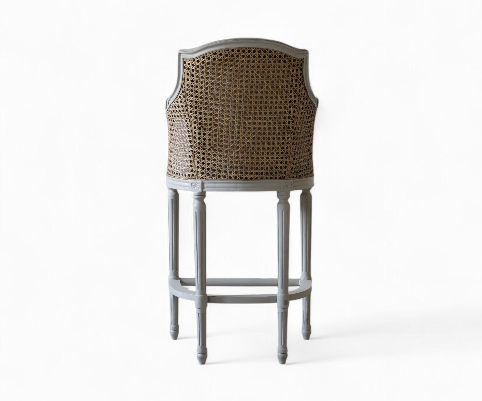 Gustavian Style Upholstered Cane Bar Chair with Carved Wood Frame