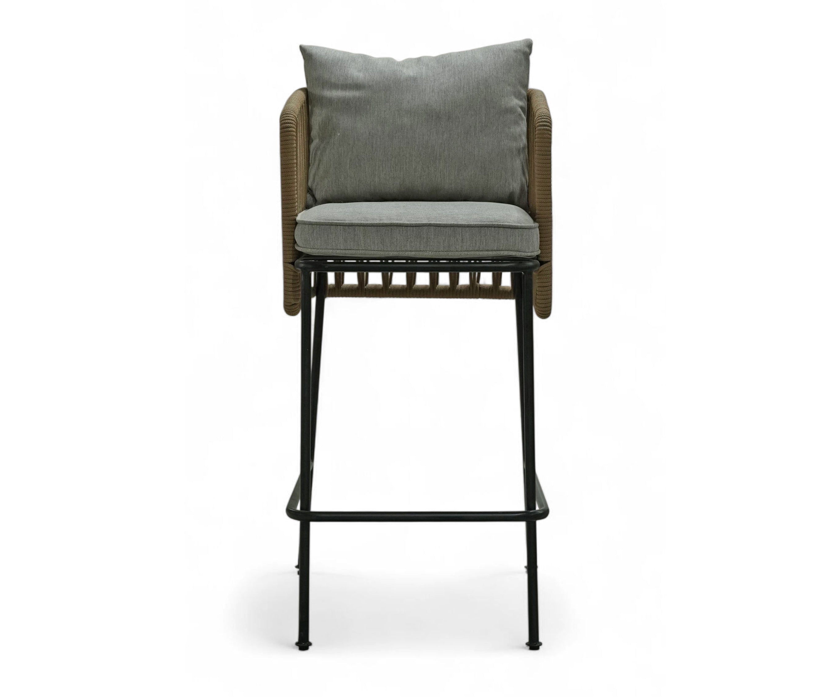 Natural Polyrope Bar Chair with Cushion and Black Metal Base
