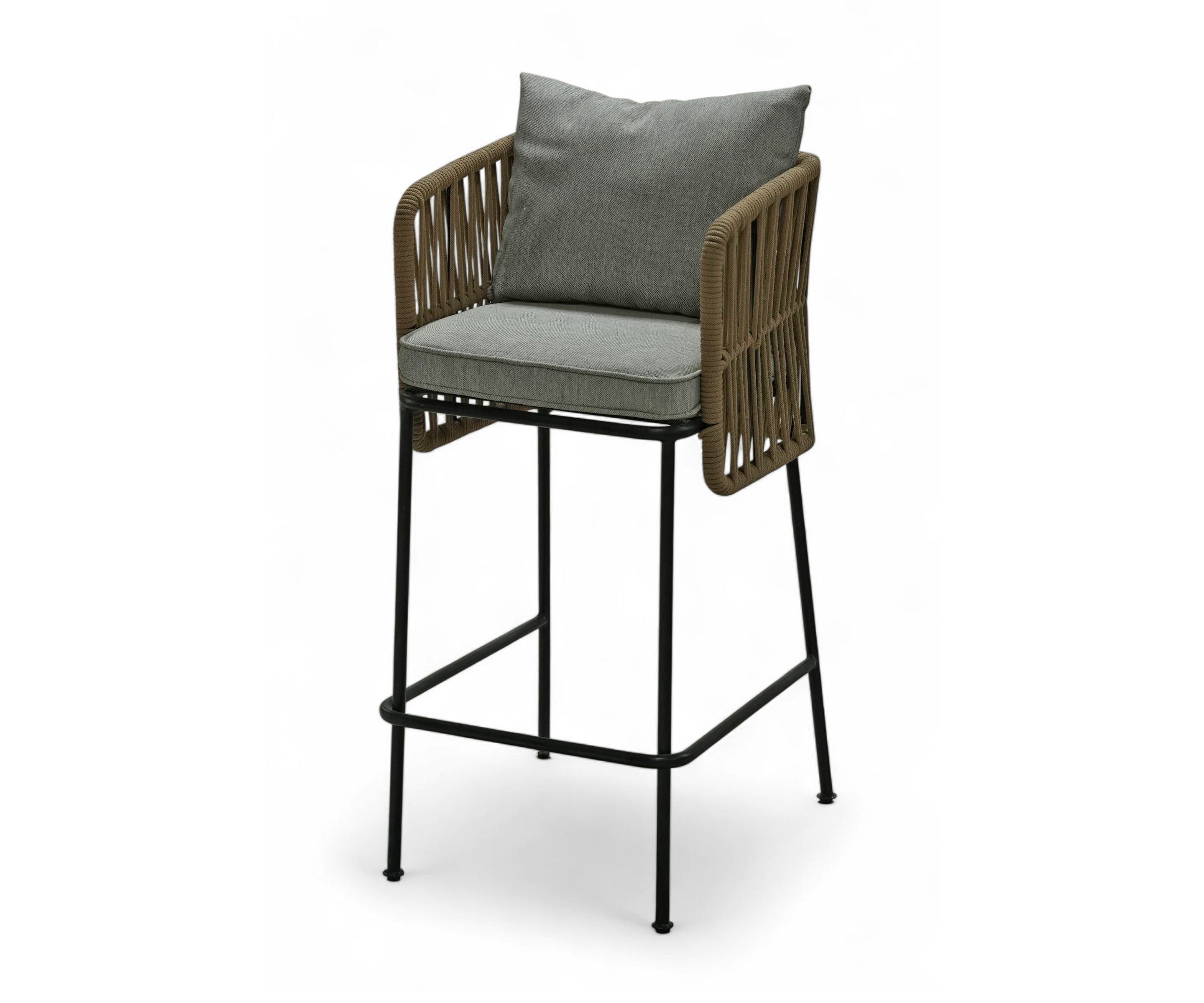 Natural Polyrope Bar Chair with Cushion and Black Metal Base
