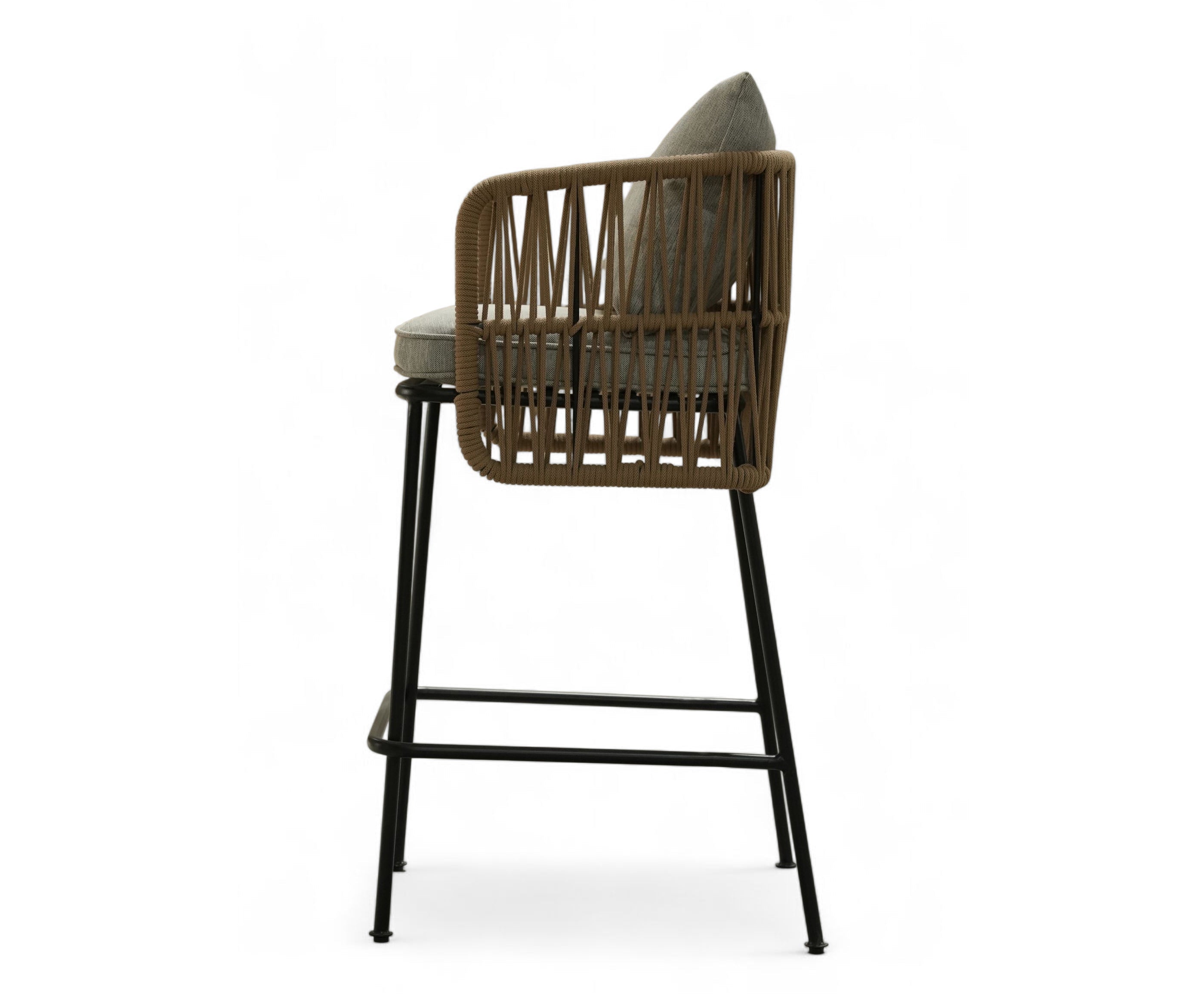 Natural Polyrope Bar Chair with Cushion and Black Metal Base