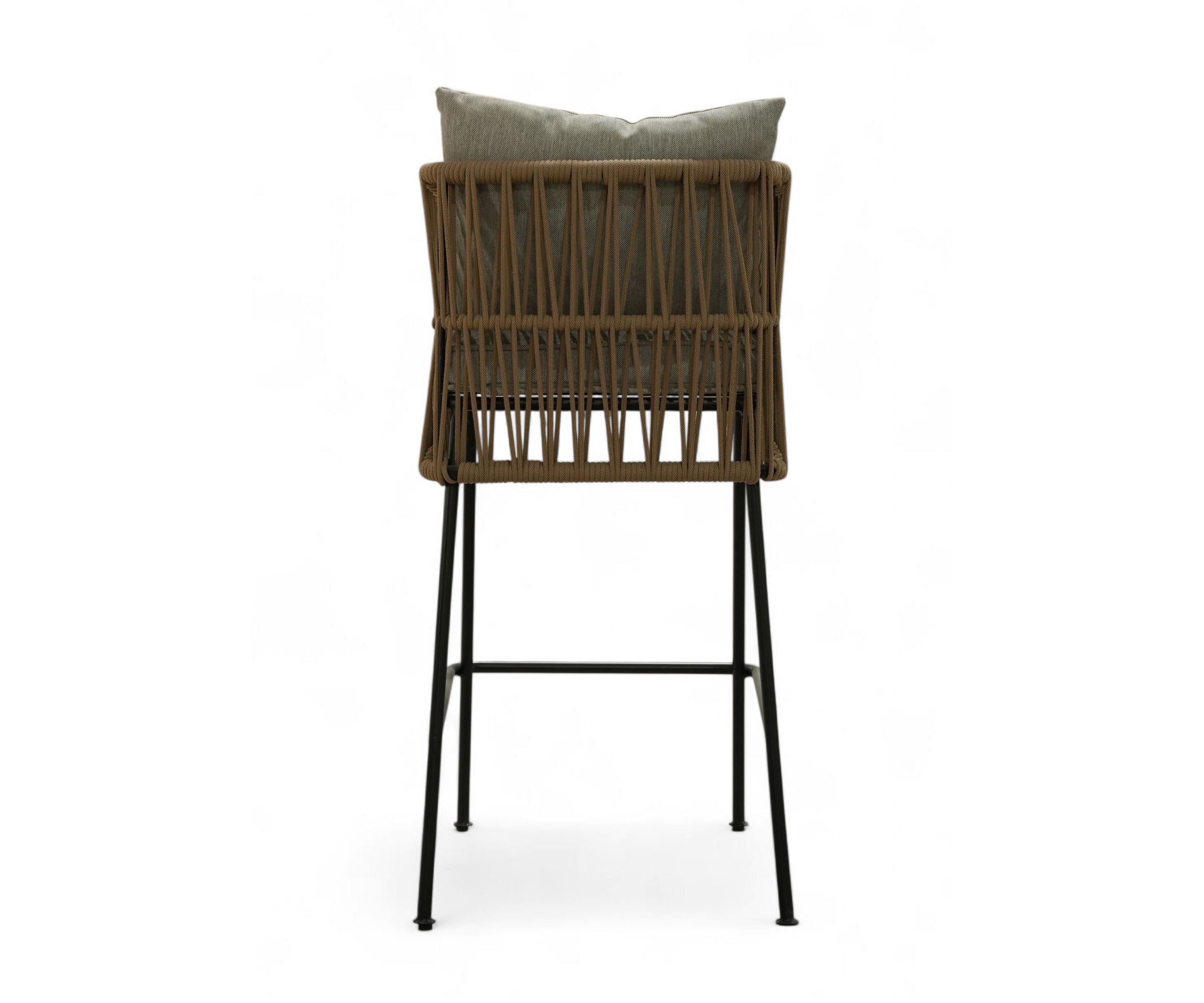 Natural Polyrope Bar Chair with Cushion and Black Metal Base