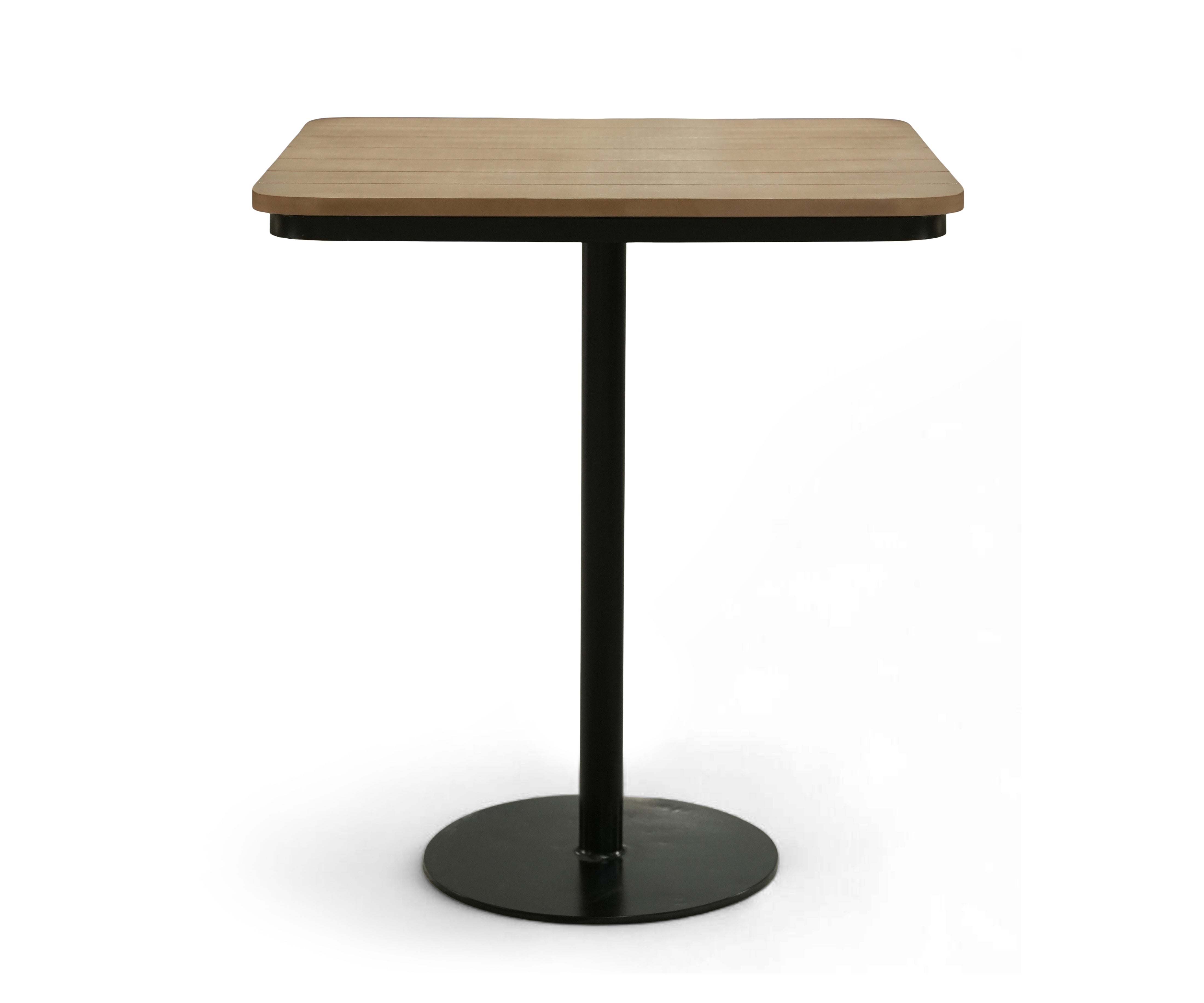 Modern Square Café Table with Wood Top & Black Metal Pedestal Base