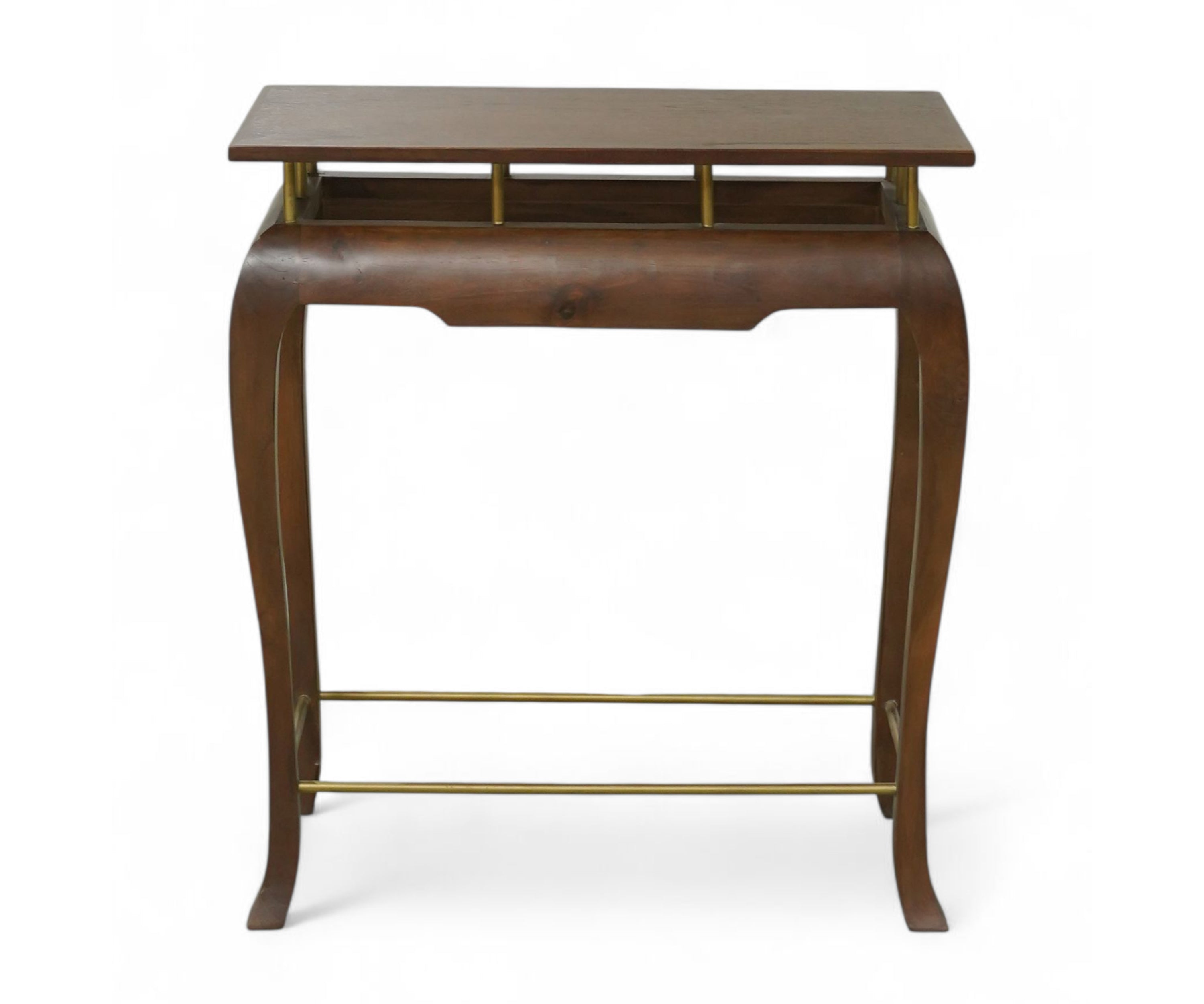Brown Acacia Wood Plinth Table with Brass Accents