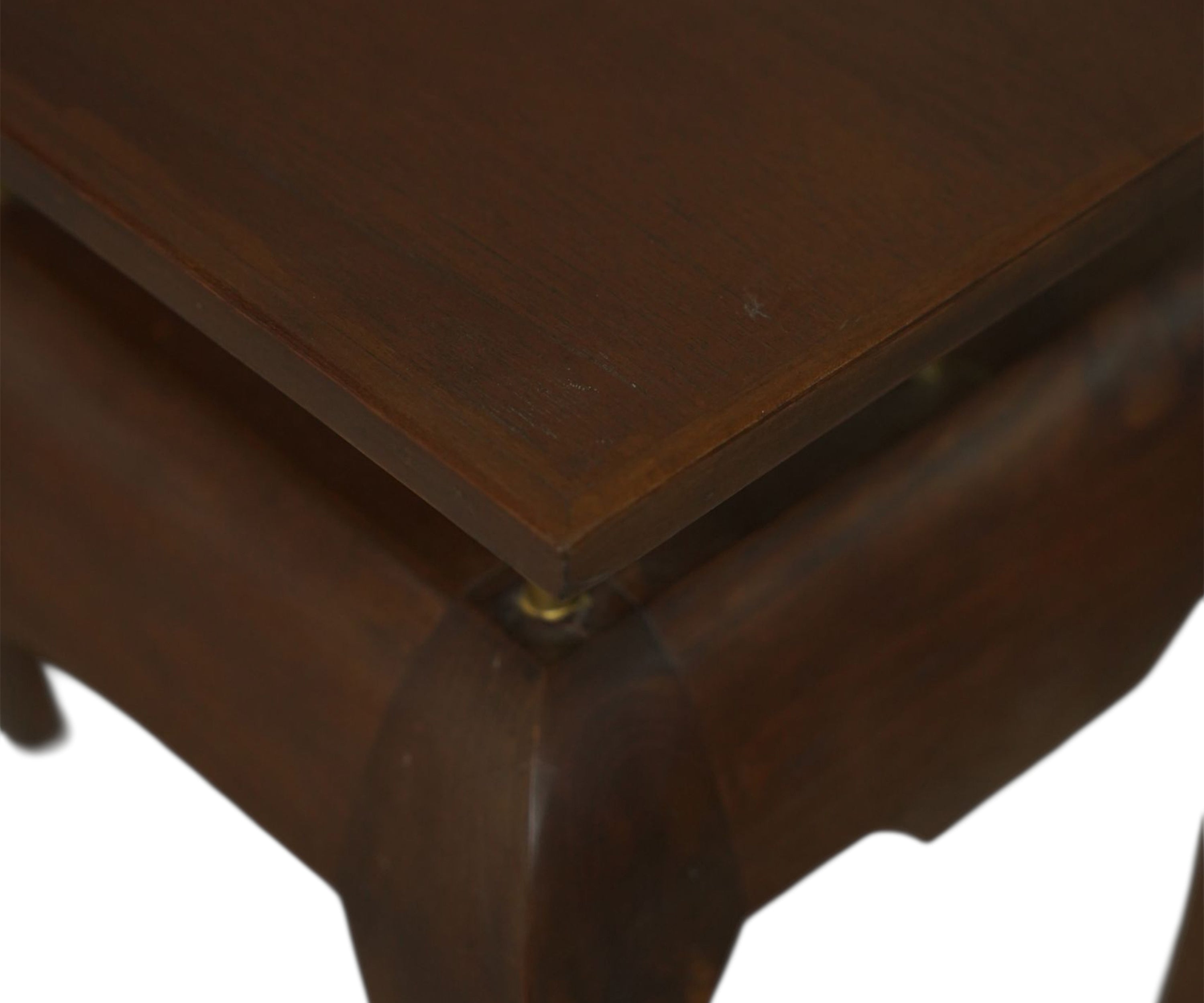 Brown Acacia Wood Plinth Table with Brass Accents