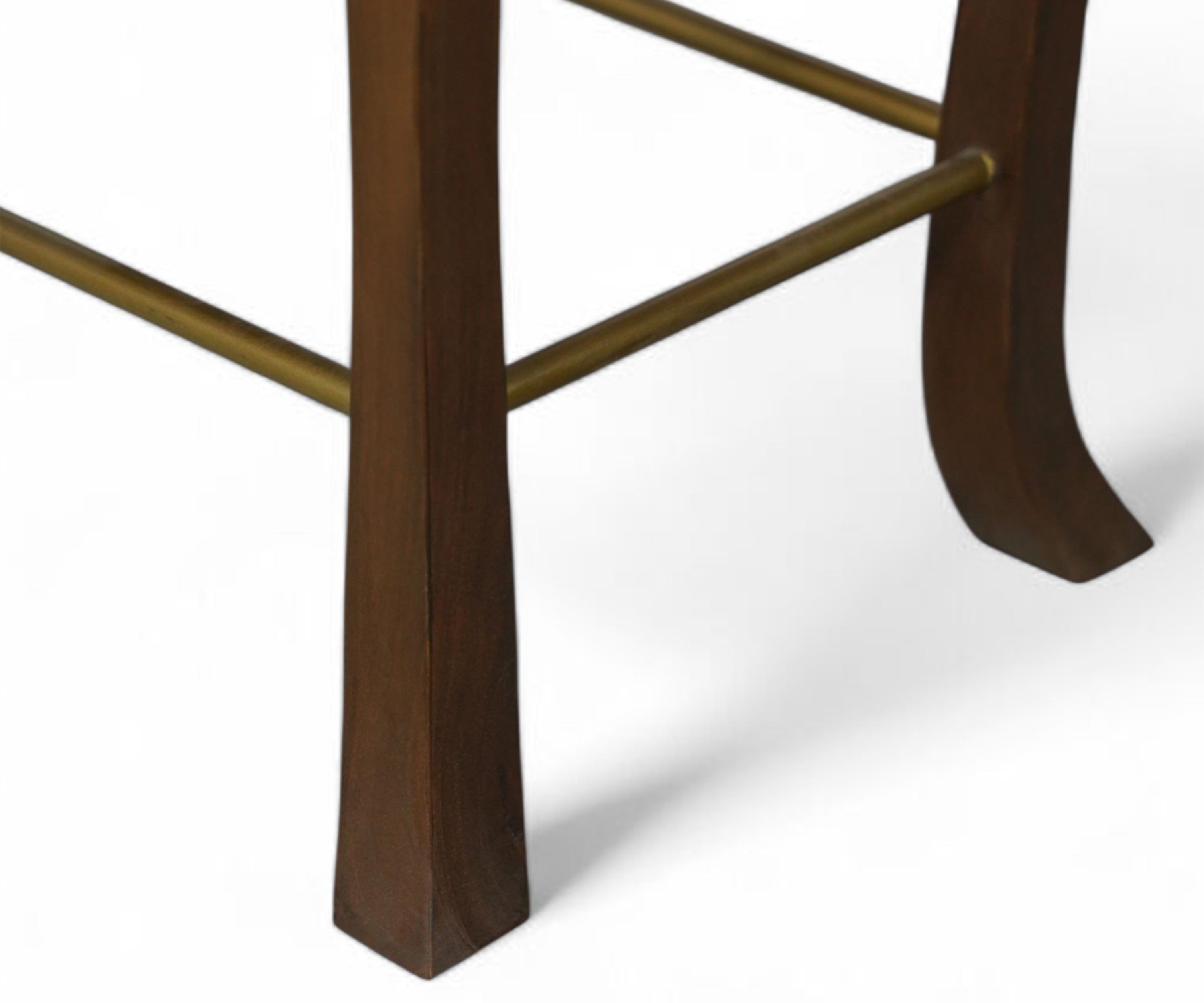 Brown Acacia Wood Plinth Table with Brass Accents