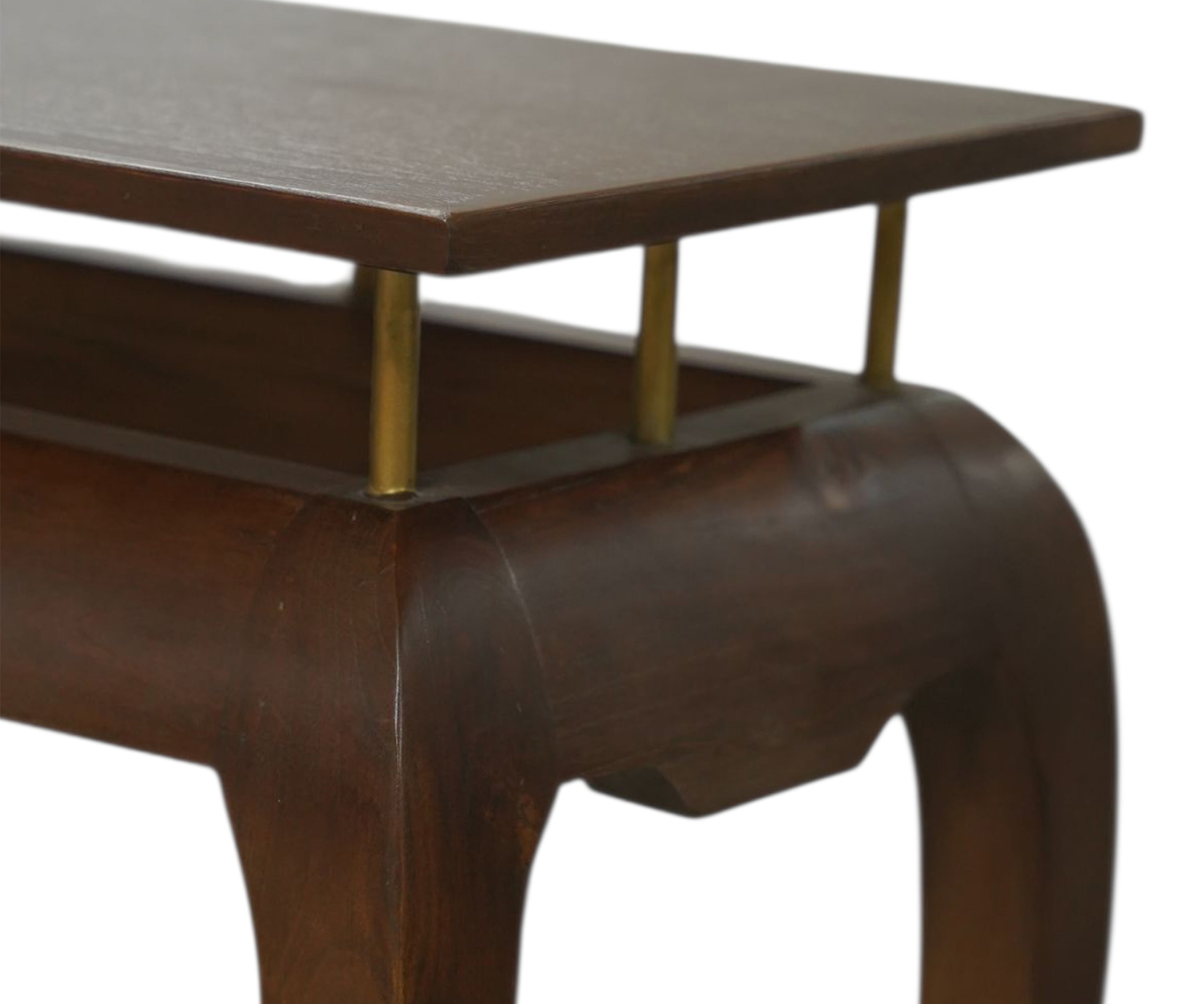 Brown Acacia Wood Plinth Table with Brass Accents