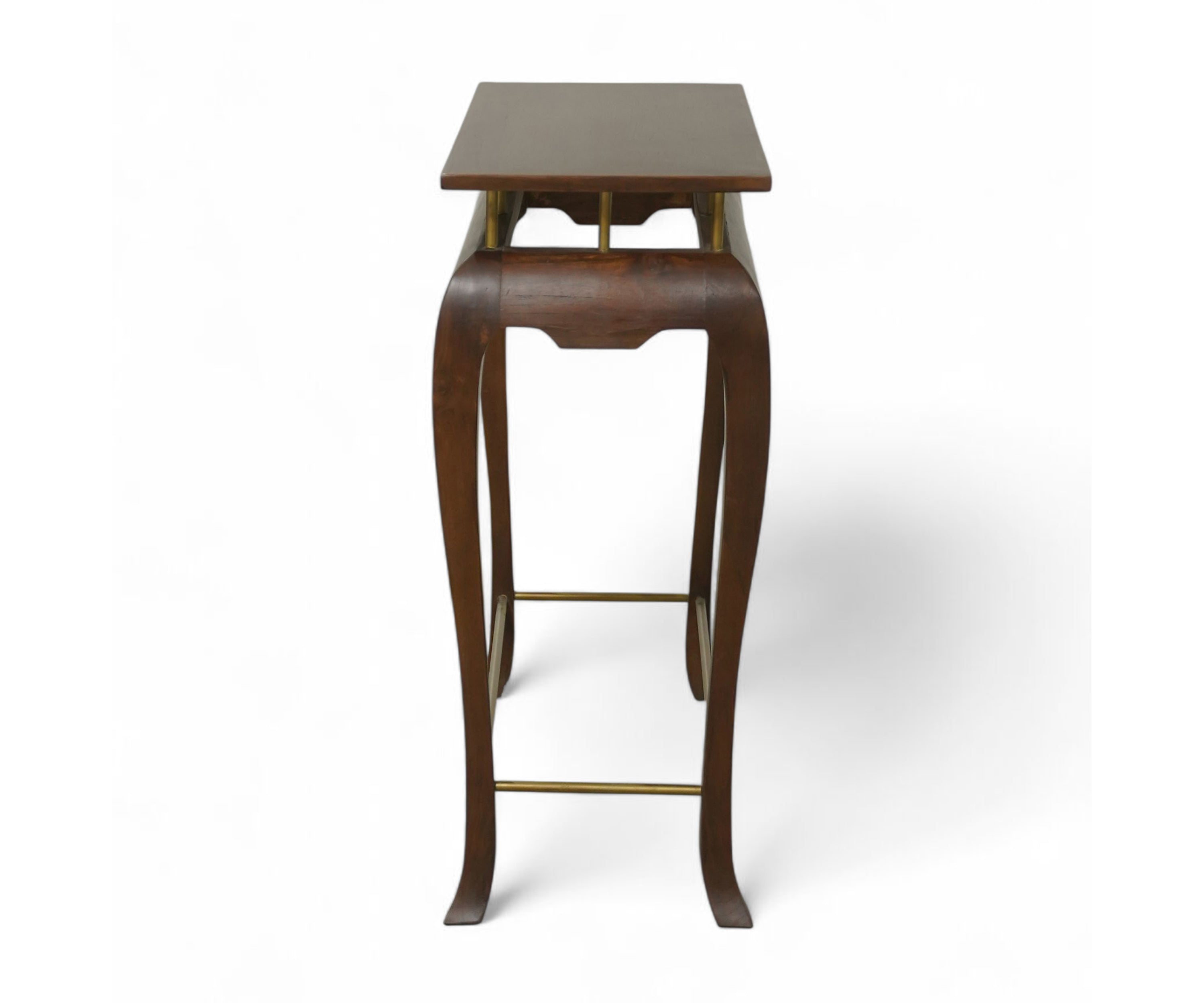 Brown Acacia Wood Plinth Table with Brass Accents