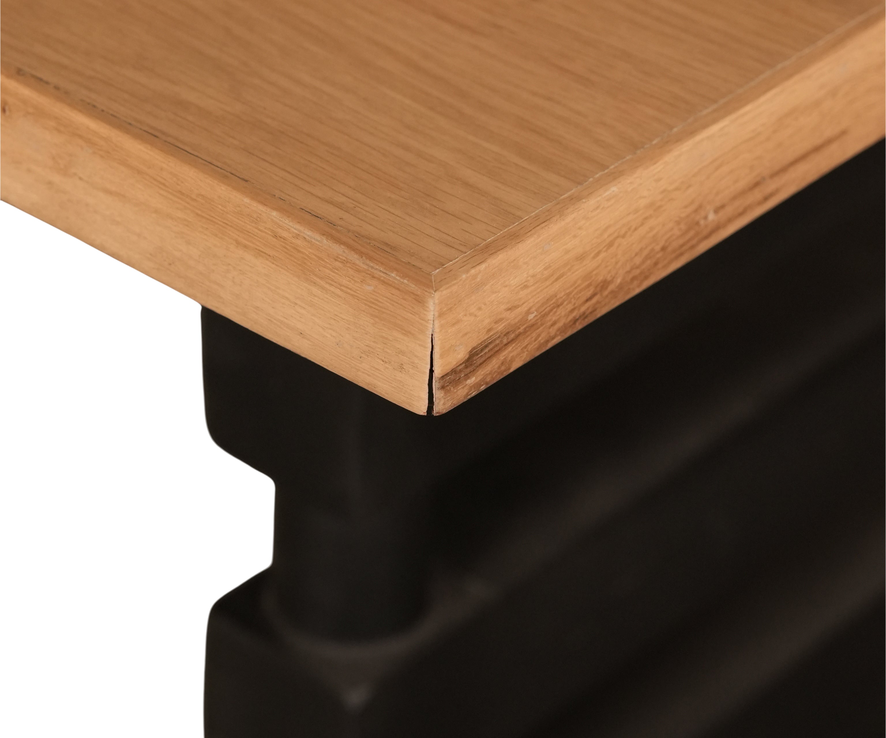 Natural Wood Dining Table with Black Sculptural Pedestal Base