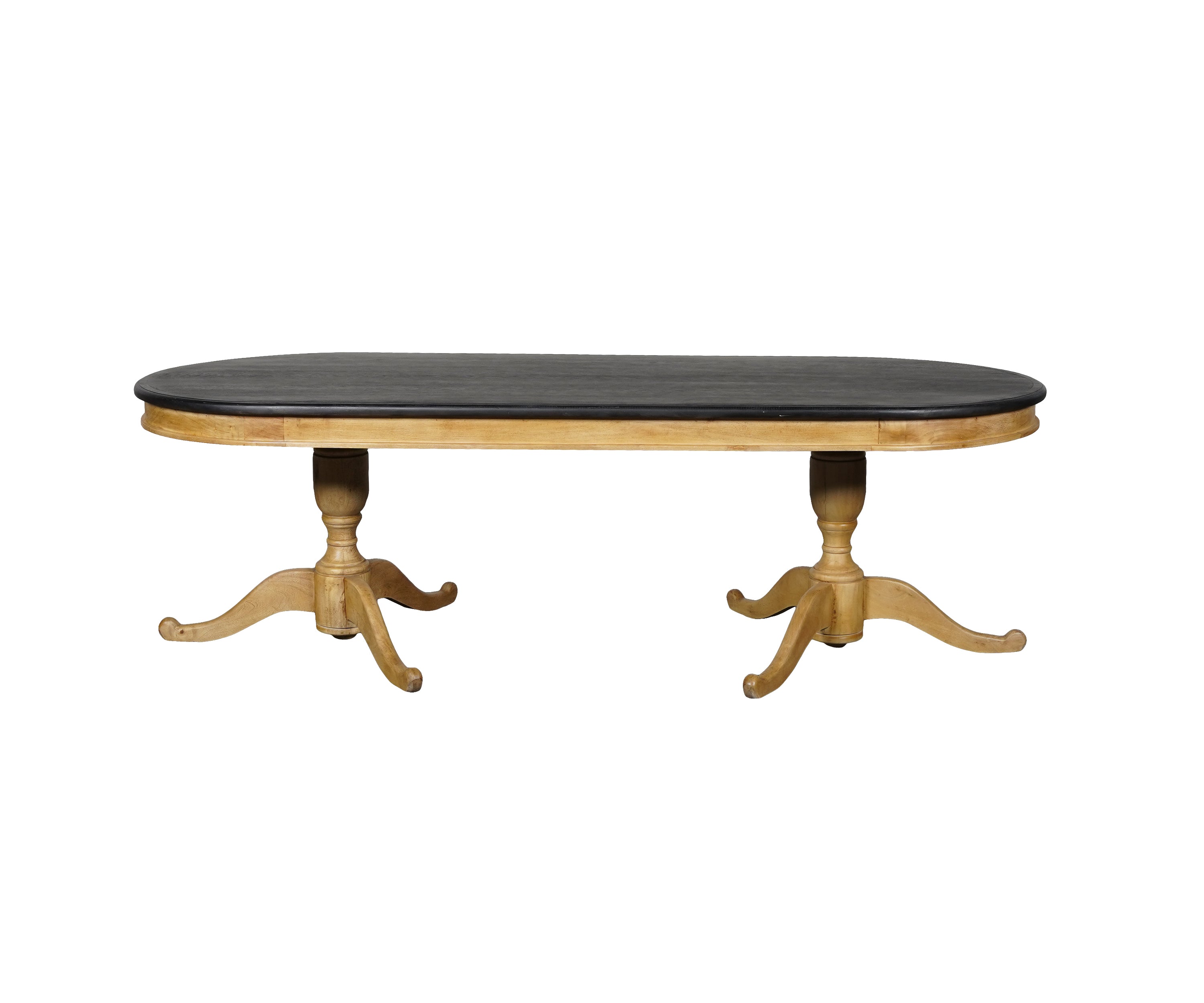 Dual Tone Oval 8 Seater Wooden Dining Table with Double Pedestal Base