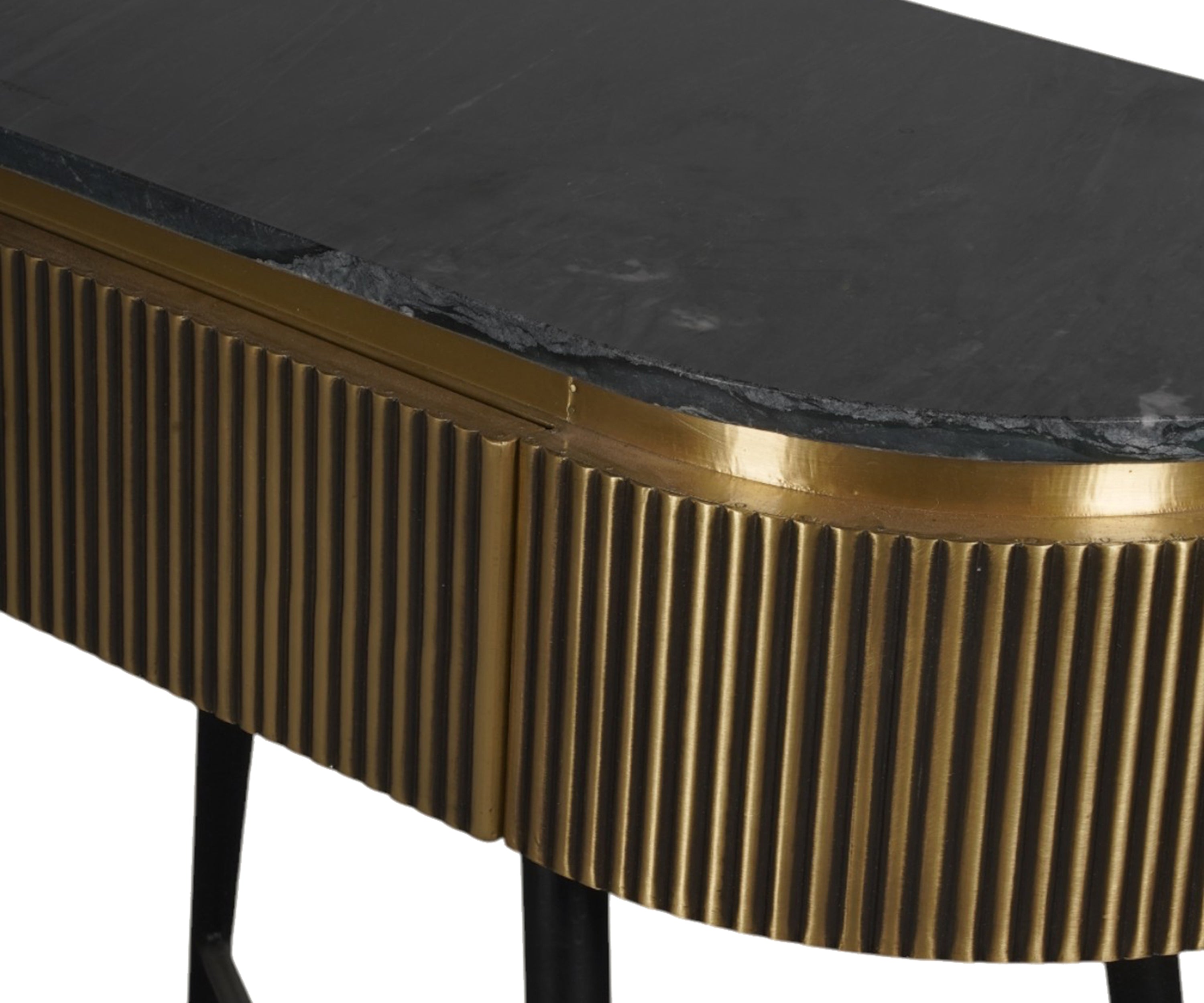 Brown Acacia Wood Console Table with Marble Top and Brass Details