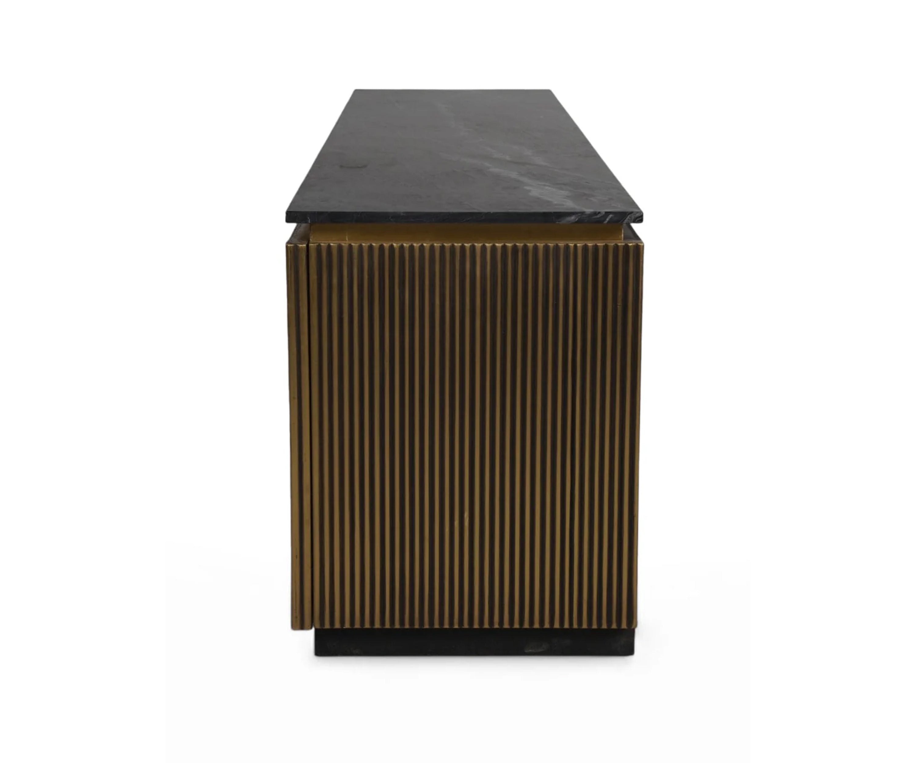 Luxury Brass Fluted TV Unit with Marble Top Storage