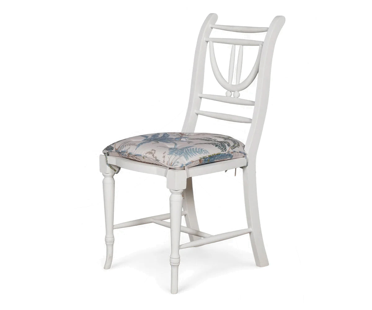French Style White Wooden Dining Chair with Floral Seat