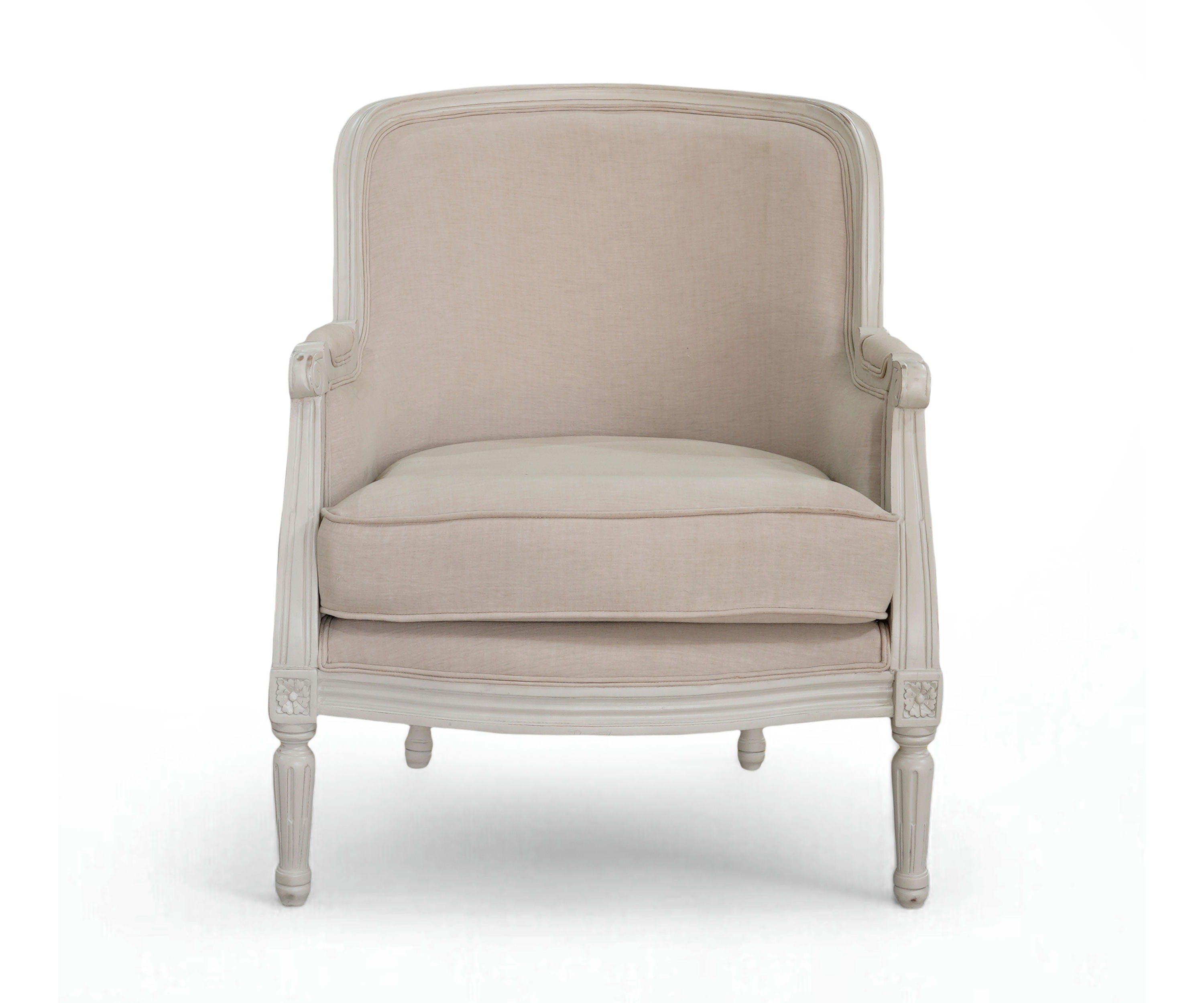 French Bergere Linen Accent Chair - White & Beige