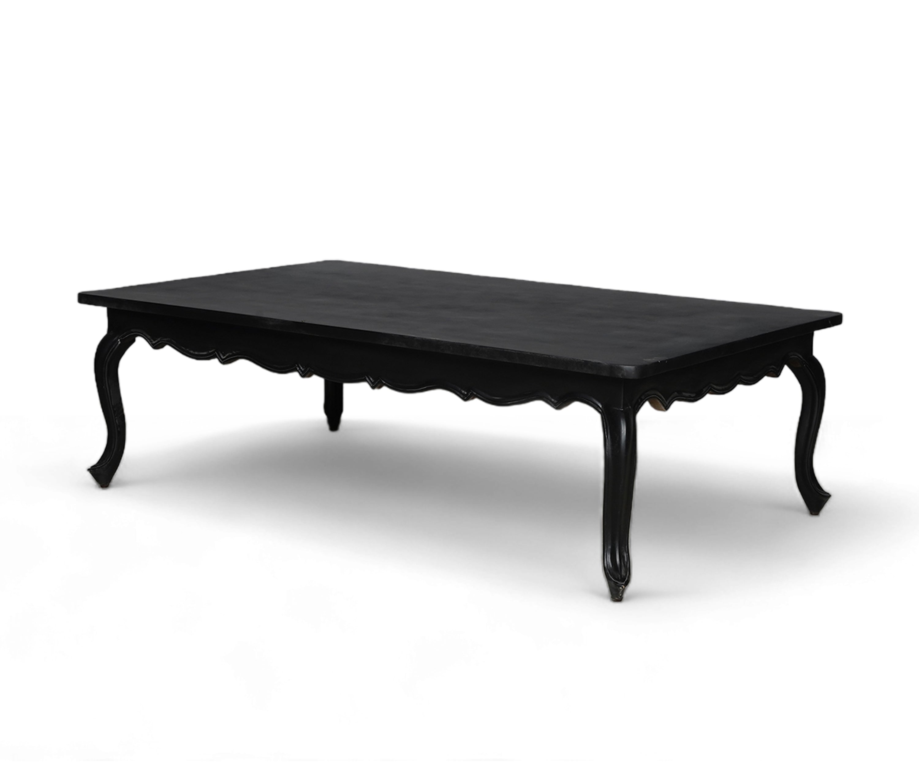 Black French Provincial Coffee Table with Cabriole Legs