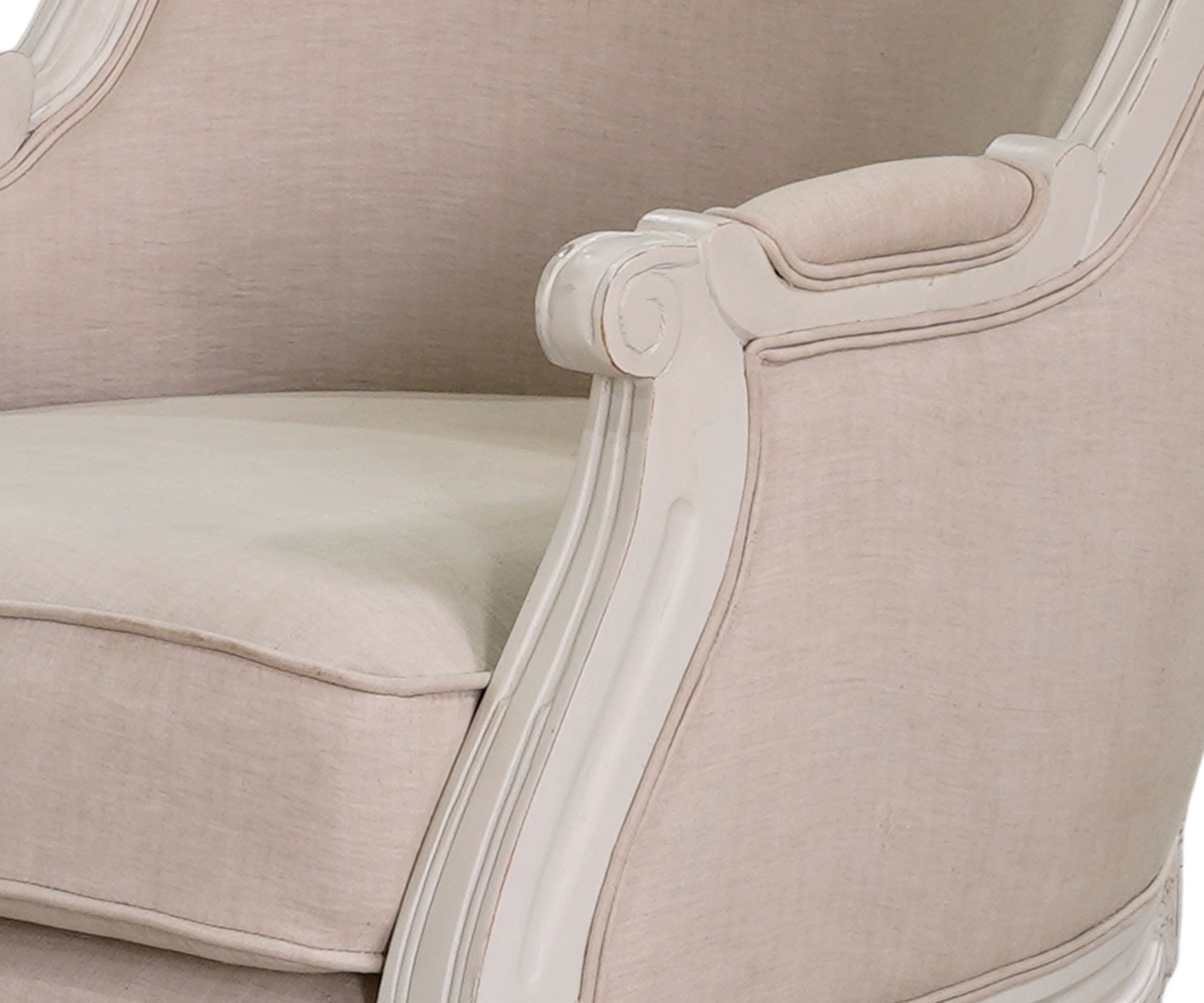 French Bergere Linen Accent Chair - White & Beige