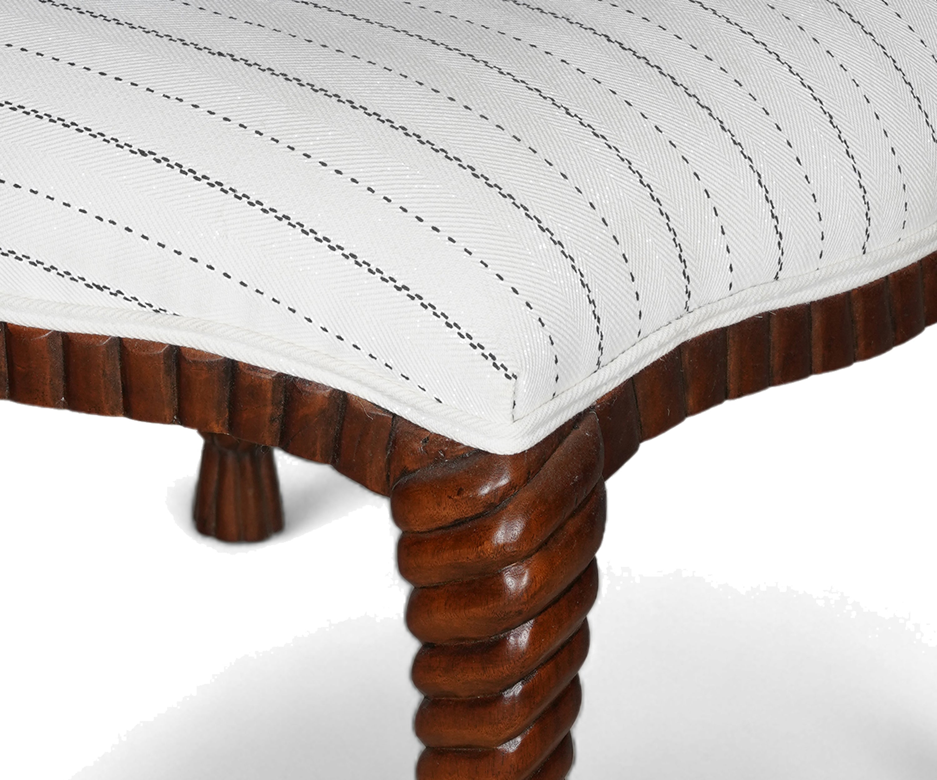 Walnut Barley Twist Accent Stool with White Seat