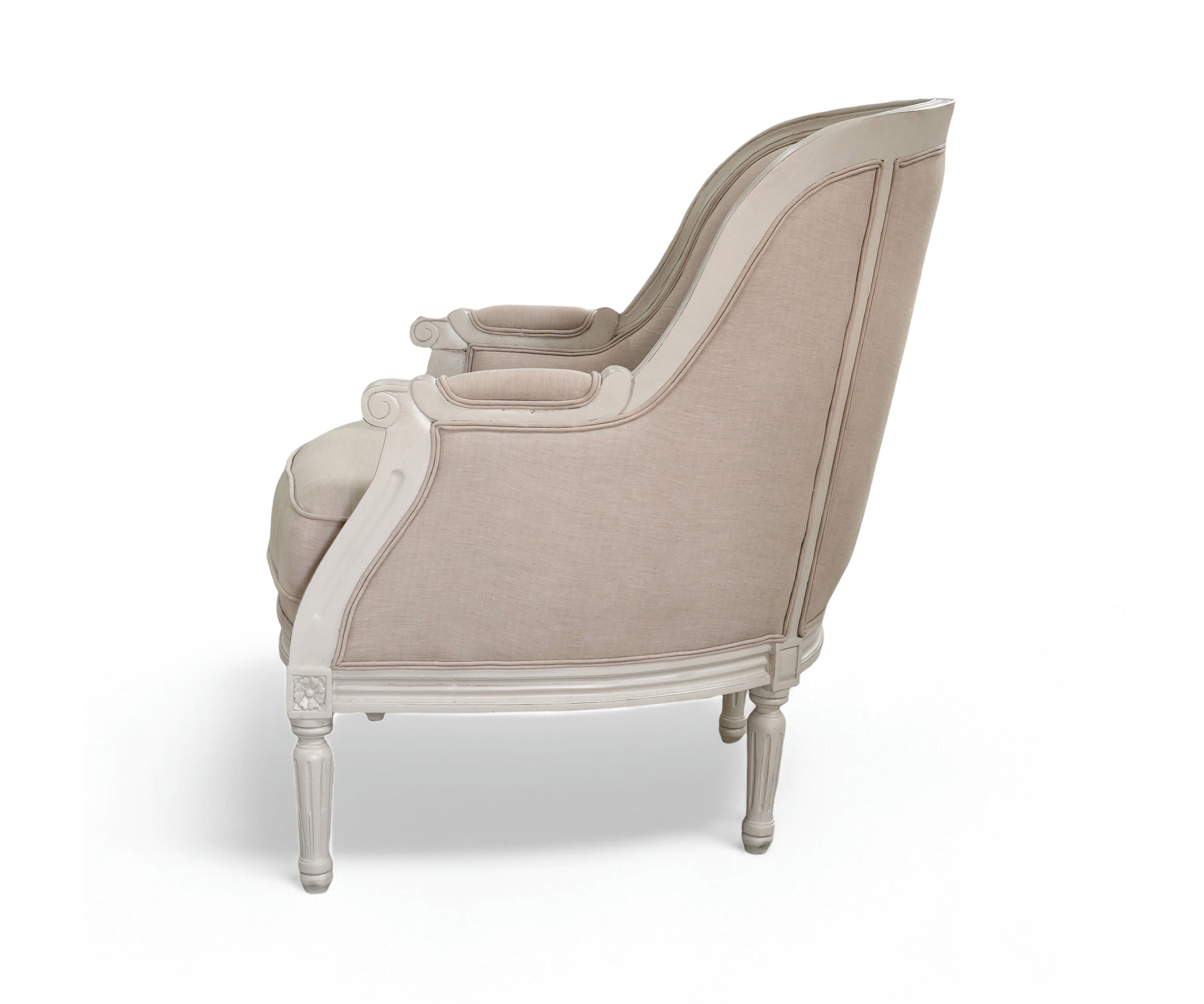 French Bergere Linen Accent Chair - White & Beige