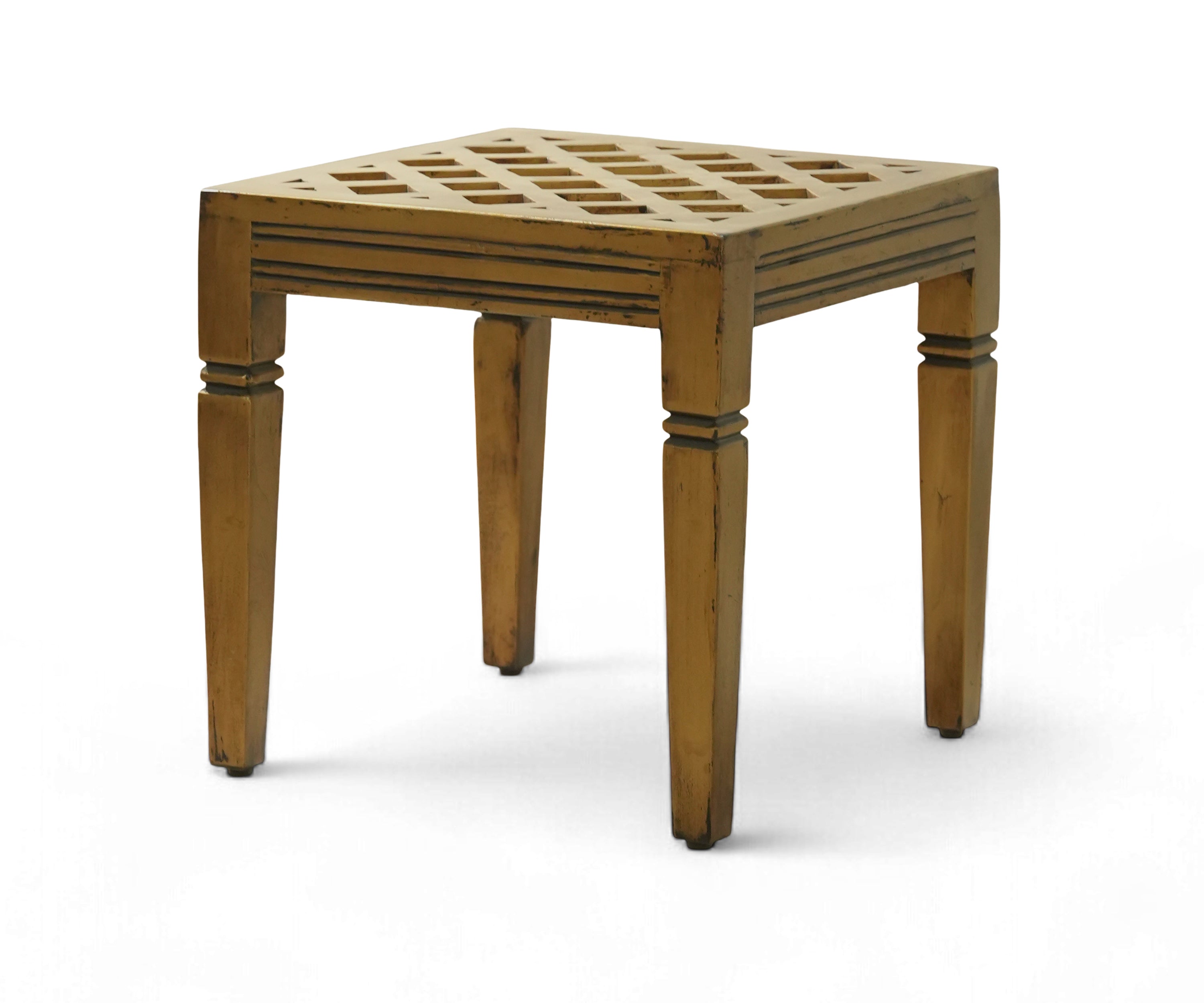 Distressed Solid Wood Side Table with Lattice Top