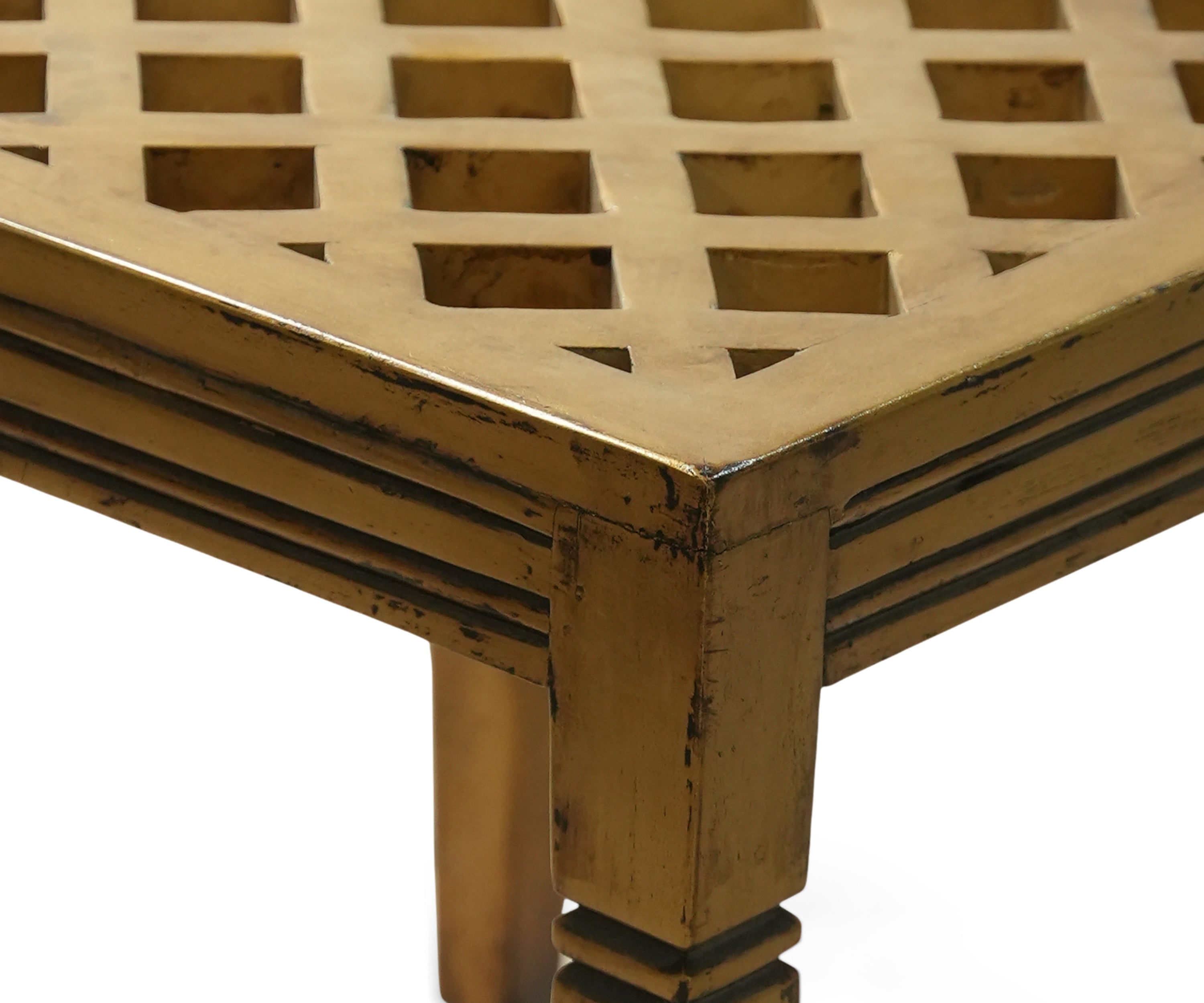 Distressed Solid Wood Side Table with Lattice Top