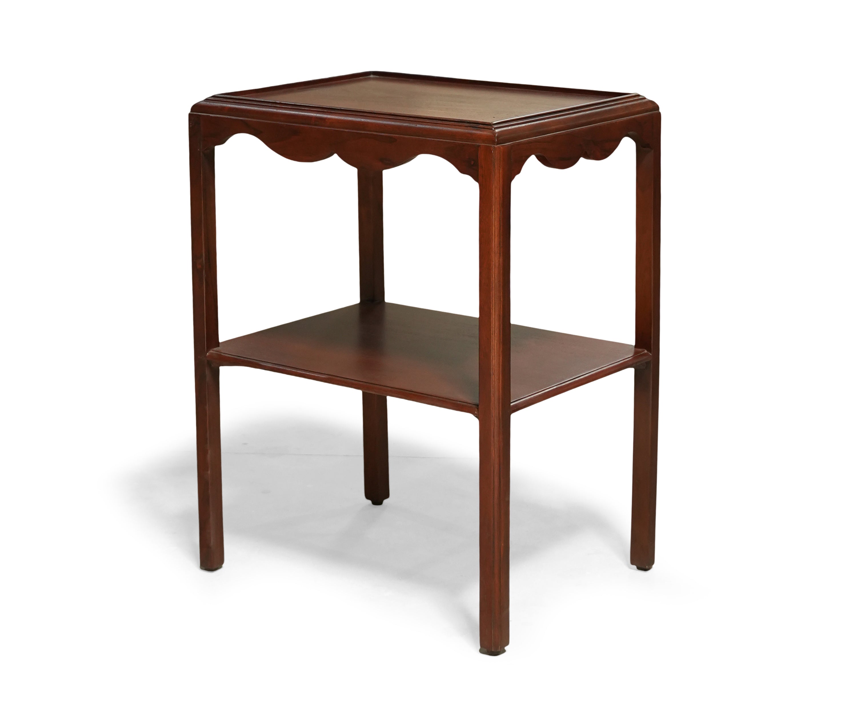 Walnut Wooden Two Tier Side Table with Shelf