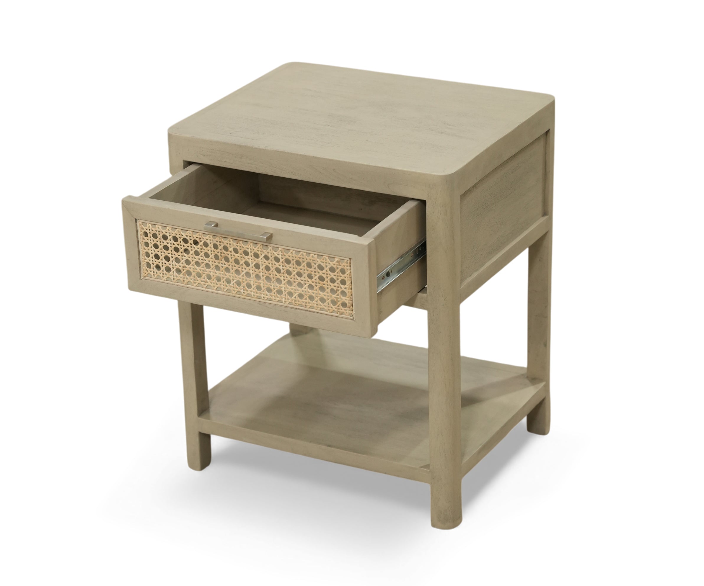 Sand Cane Front Bed Side Table with Open Shelf