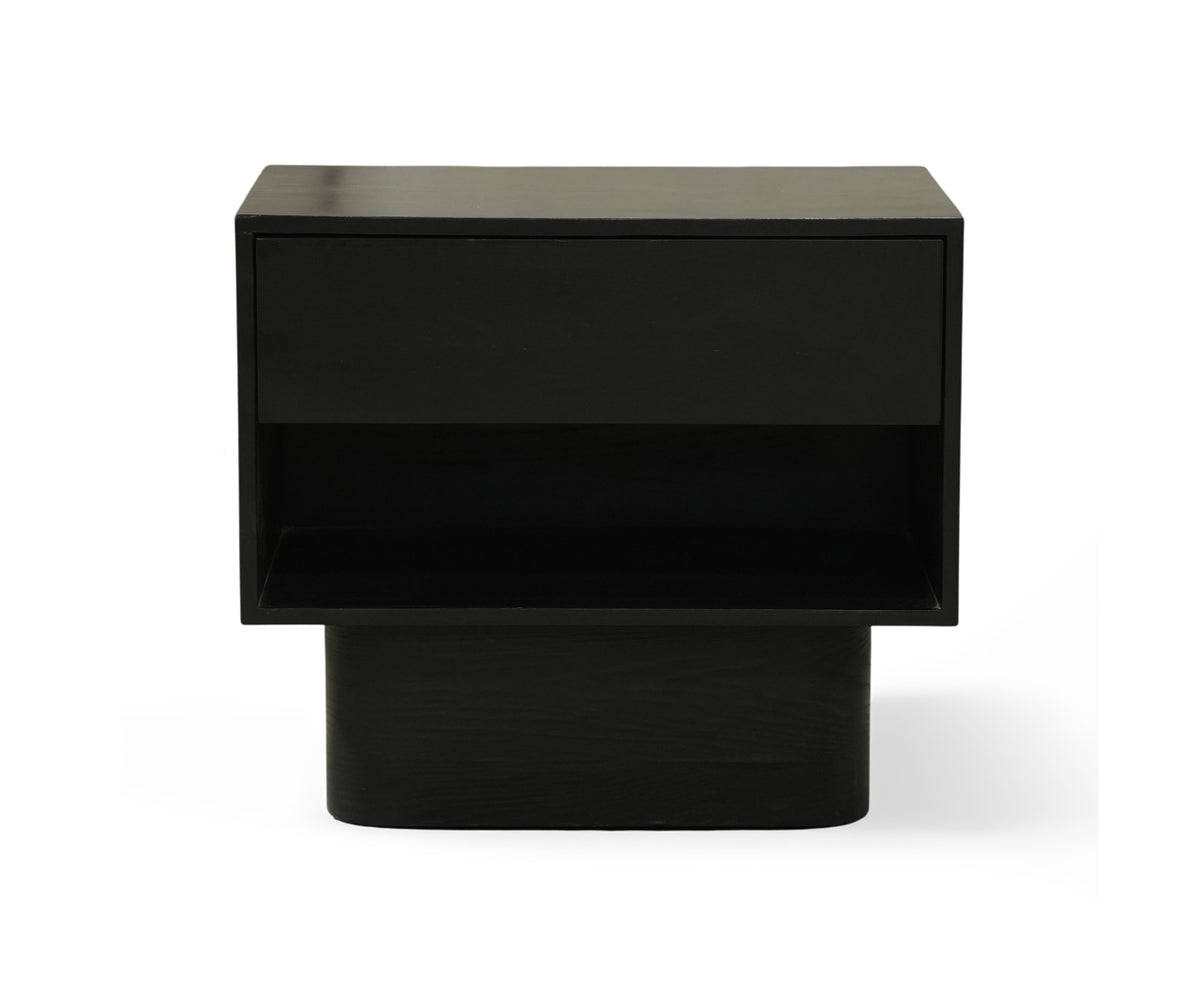Black Pedestal Bed Side Table with Drawer and Open Shelf
