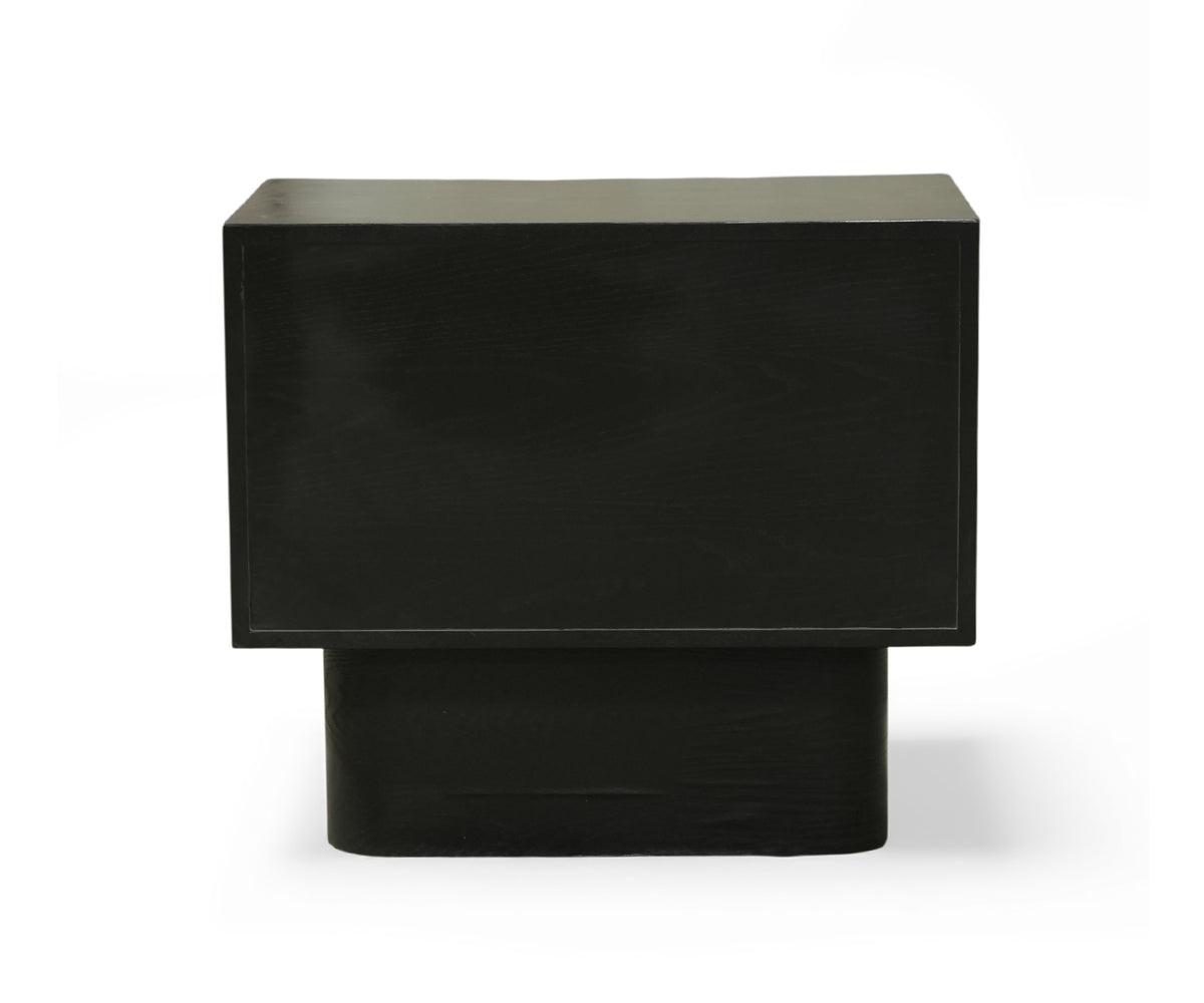 Black Pedestal Bed Side Table with Drawer and Open Shelf