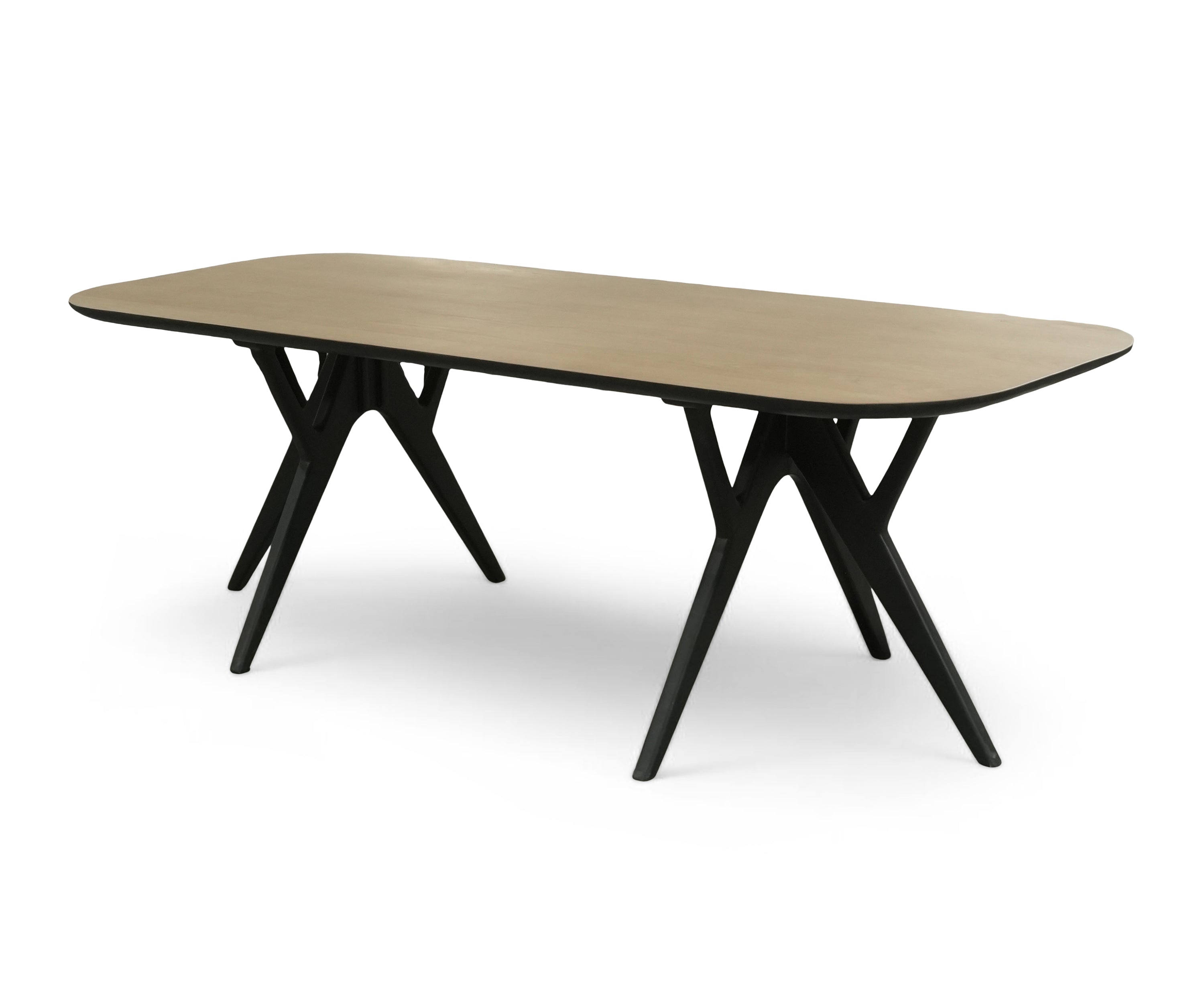 Modern 8-Seater Dining Table with Natural Wood Top & Black Trestle Base