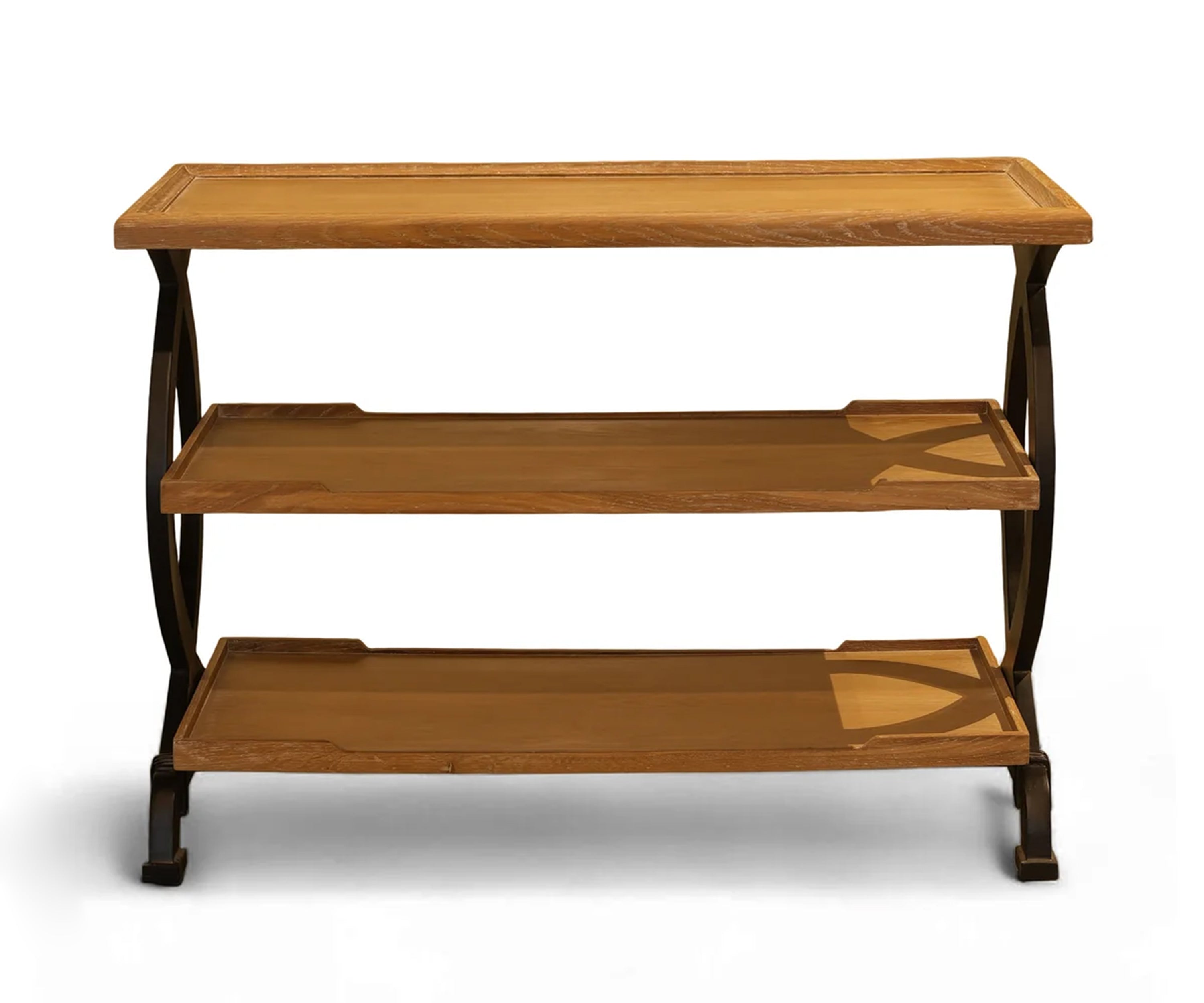 Solid Wood 3 Tier Display Console Table with Circular Side Supports
