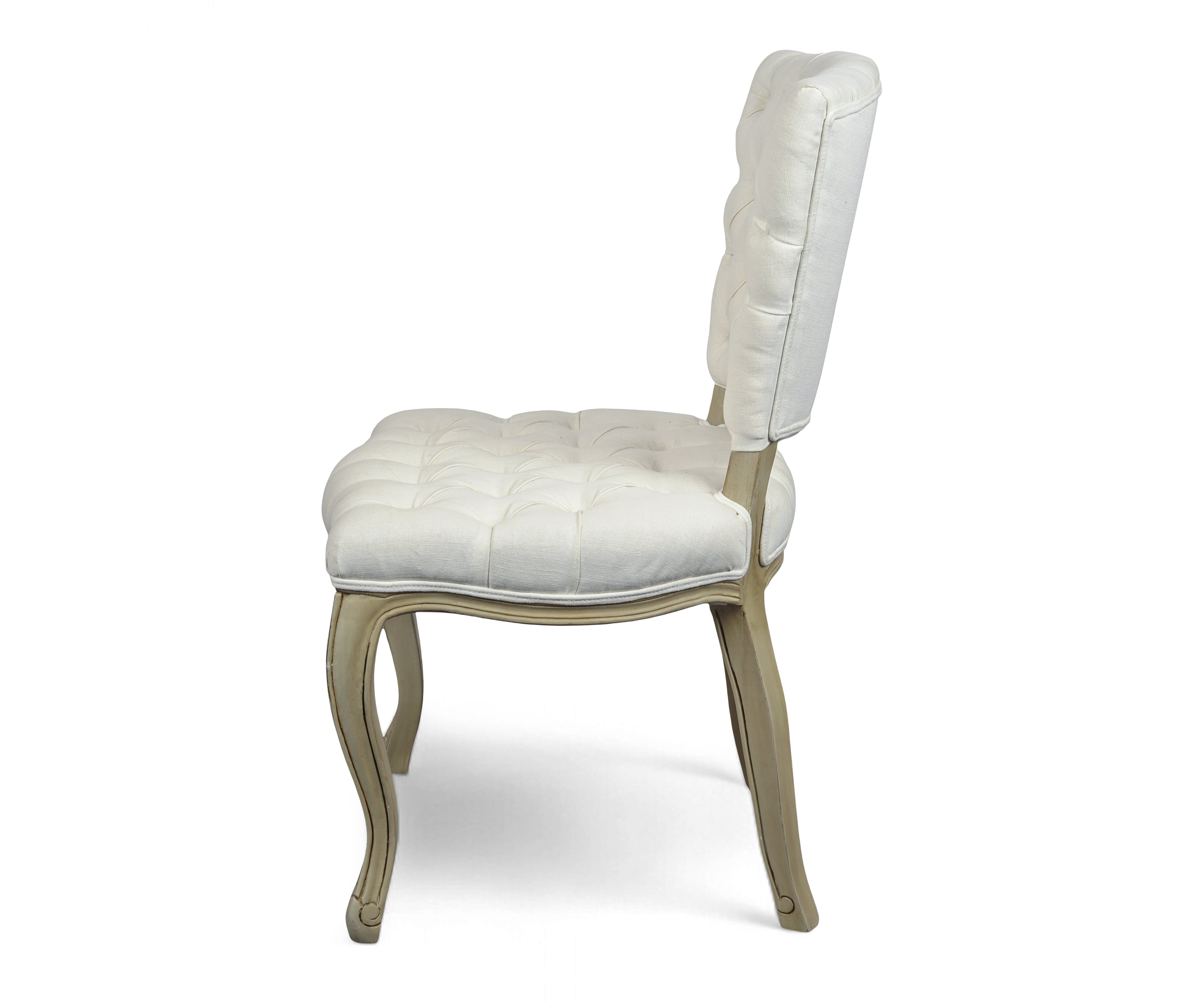 Ivory Tufted Gustavian Dining Chair with Carved Wood Frame