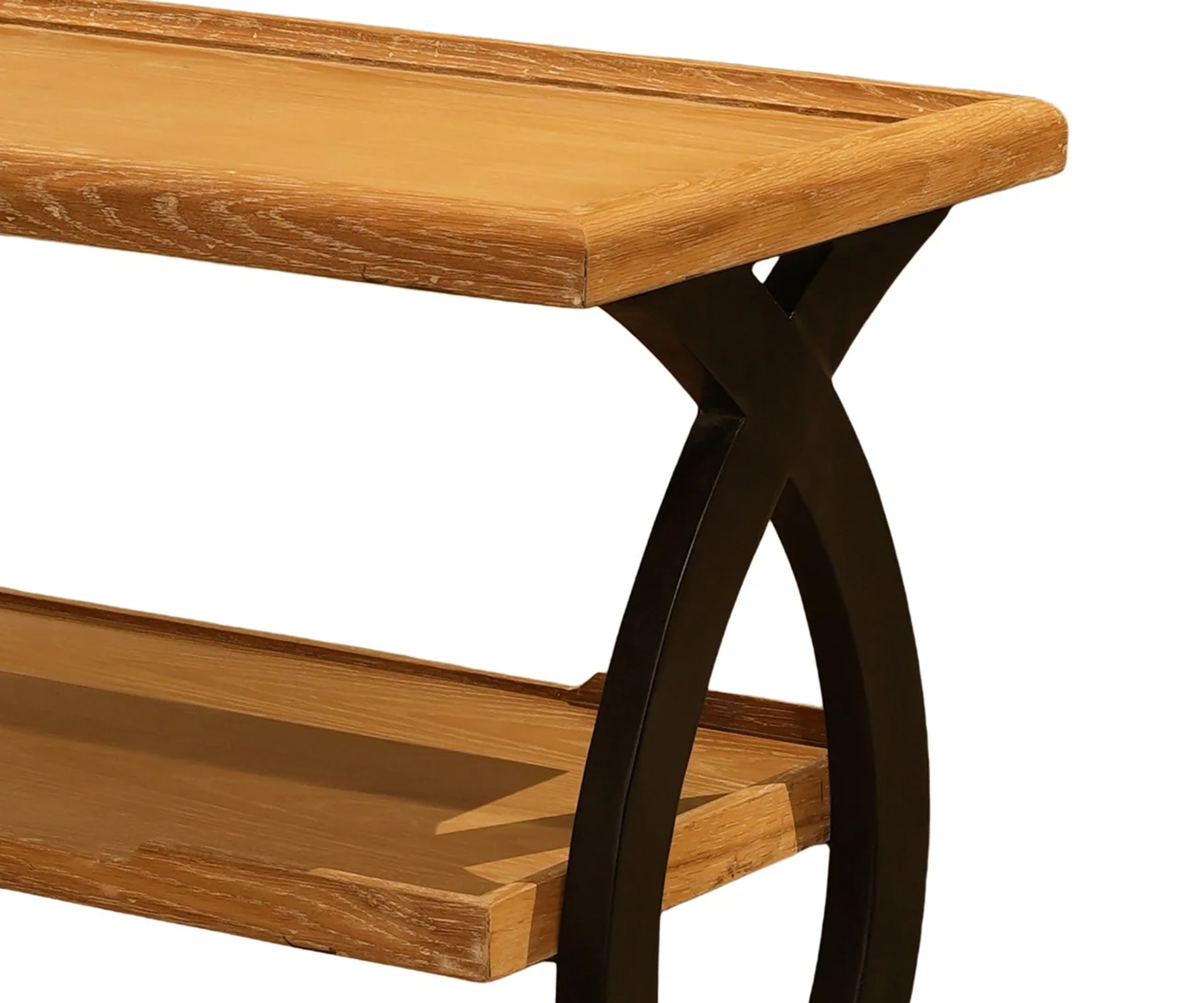 Solid Wood 3 Tier Display Console Table with Circular Side Supports