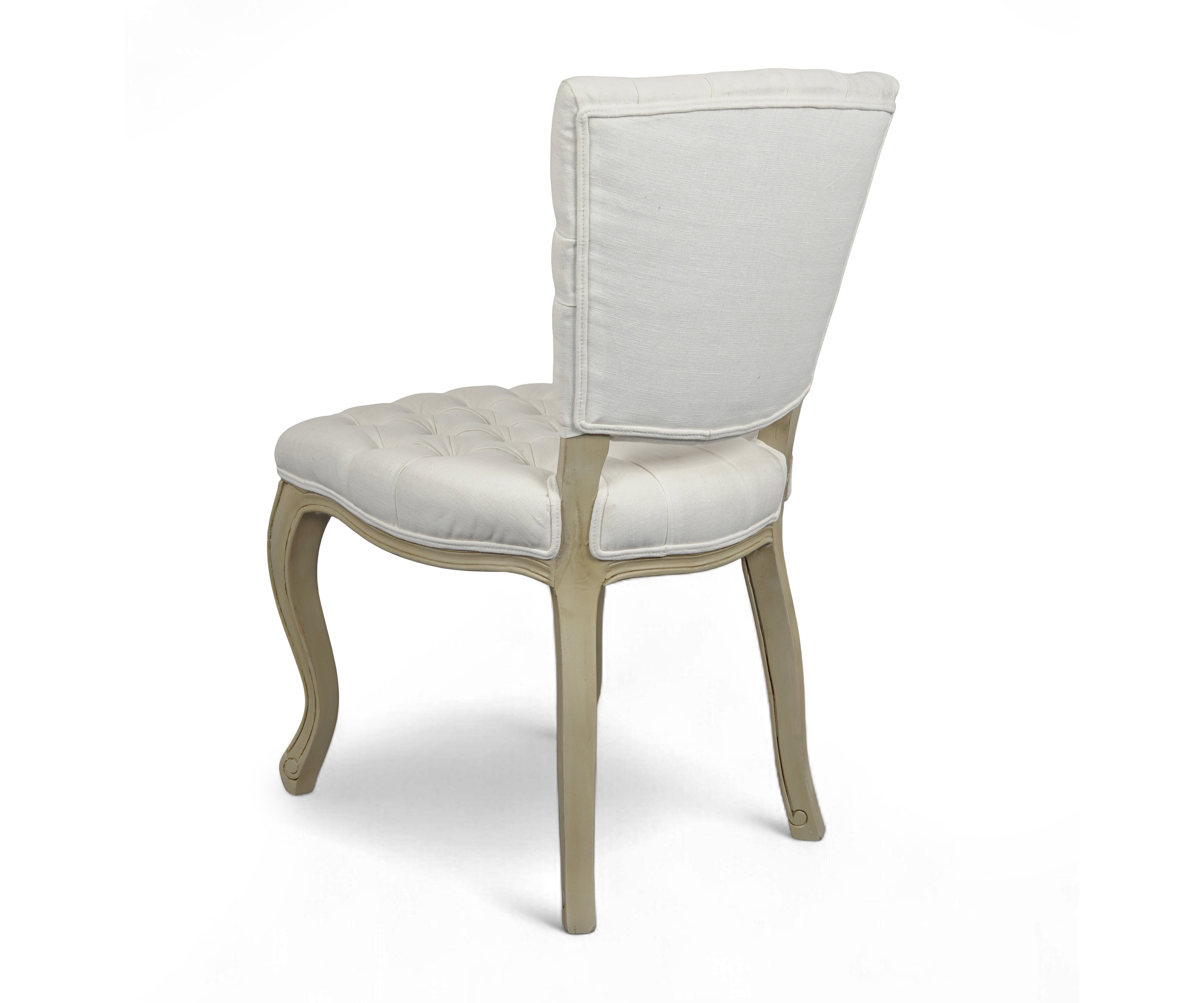 Ivory Tufted Gustavian Dining Chair with Carved Wood Frame