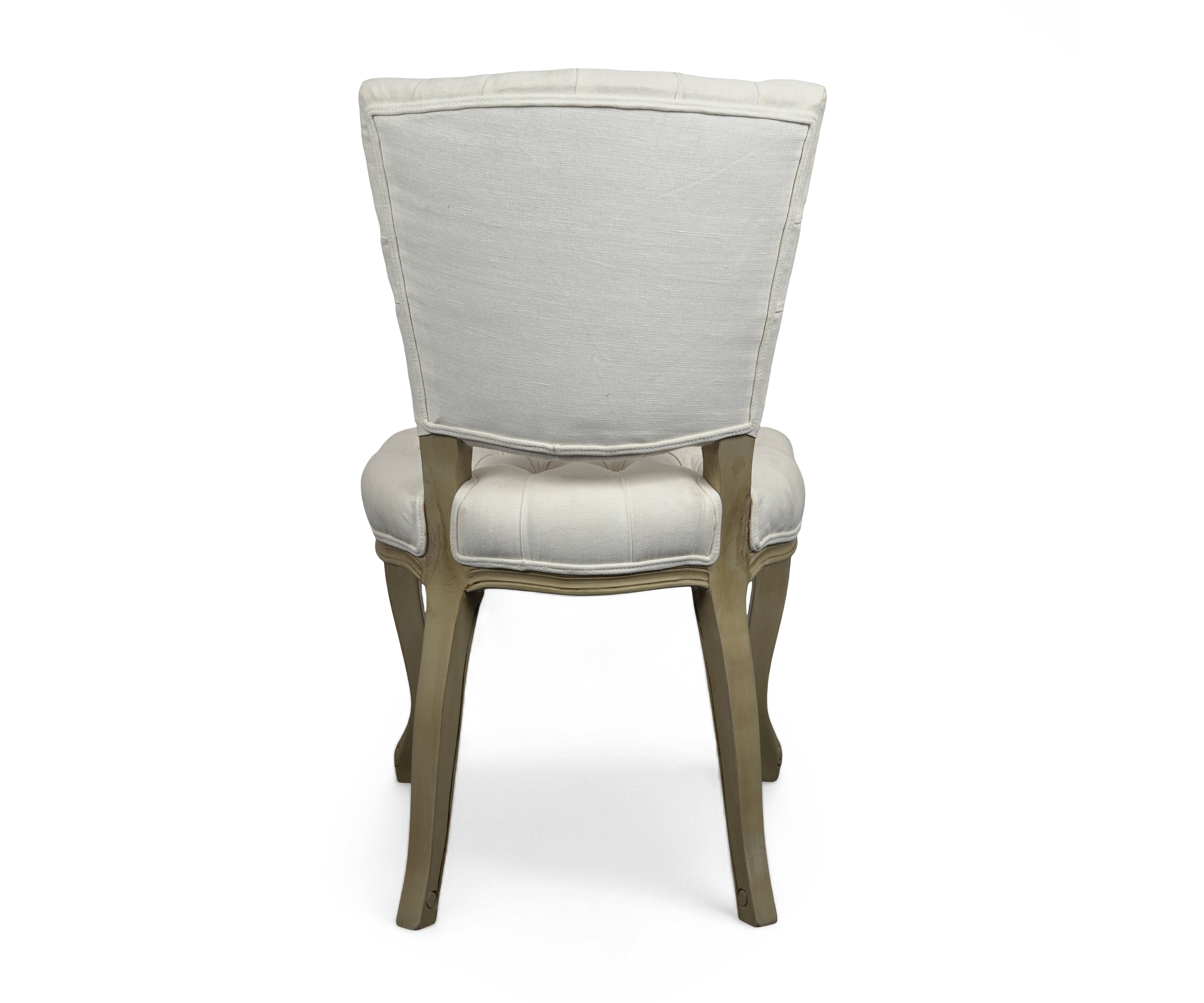 Ivory Tufted Gustavian Dining Chair with Carved Wood Frame