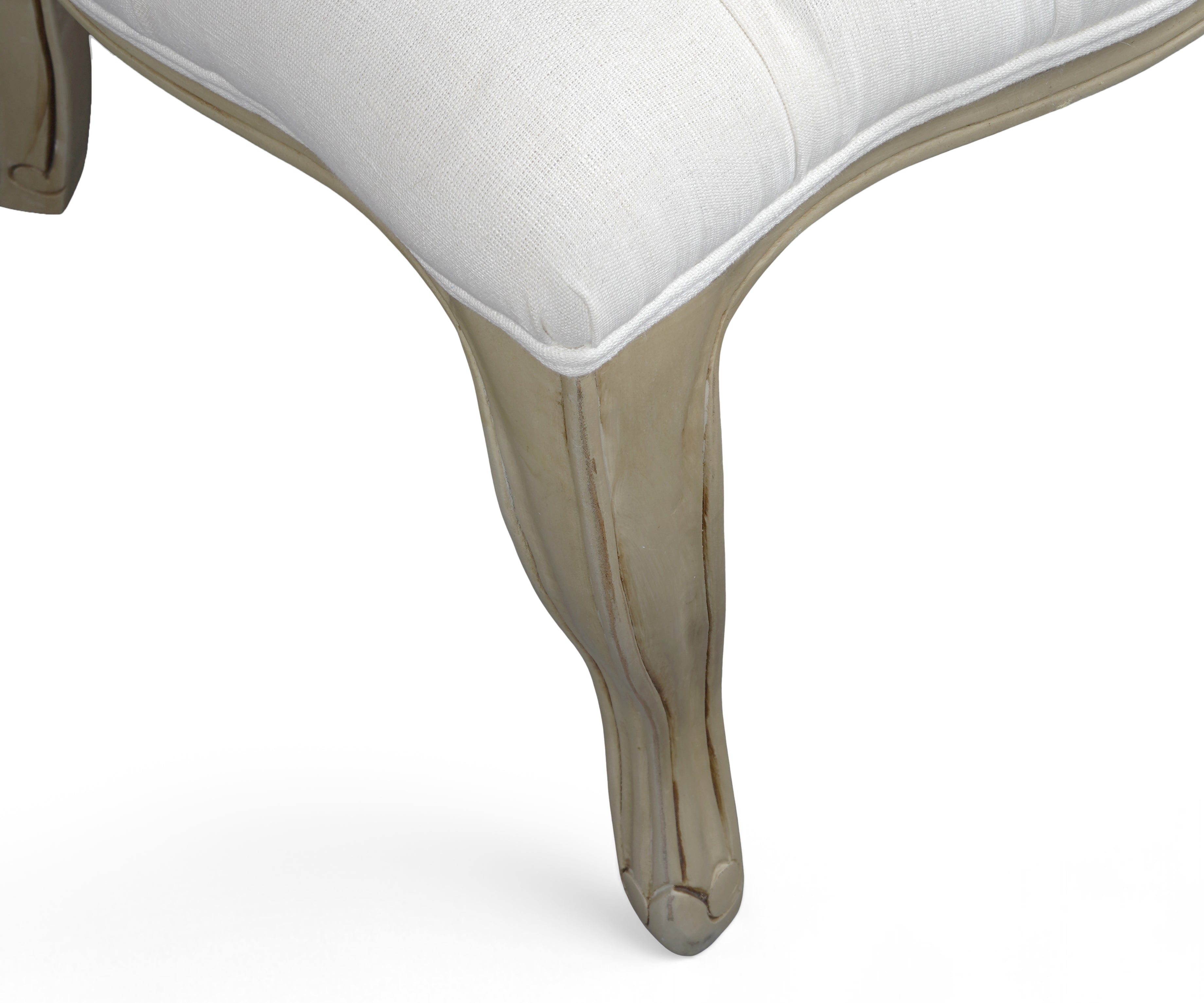 Ivory Tufted Gustavian Dining Chair with Carved Wood Frame