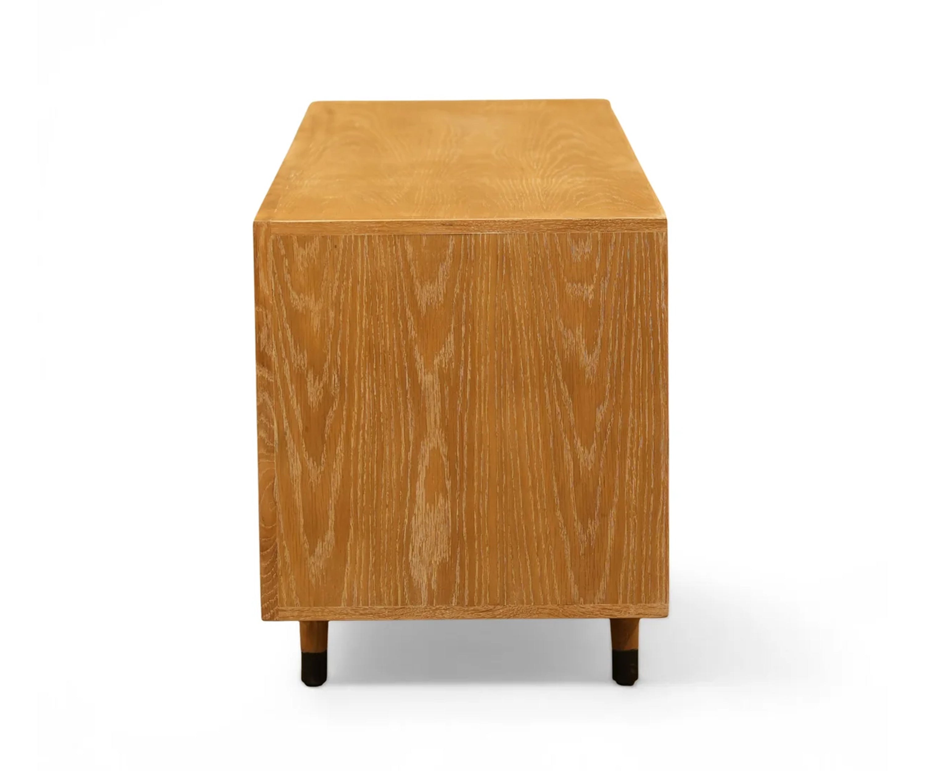 Mid-Century Oak TV Unit with Glass Cabinets and Storage Drawer