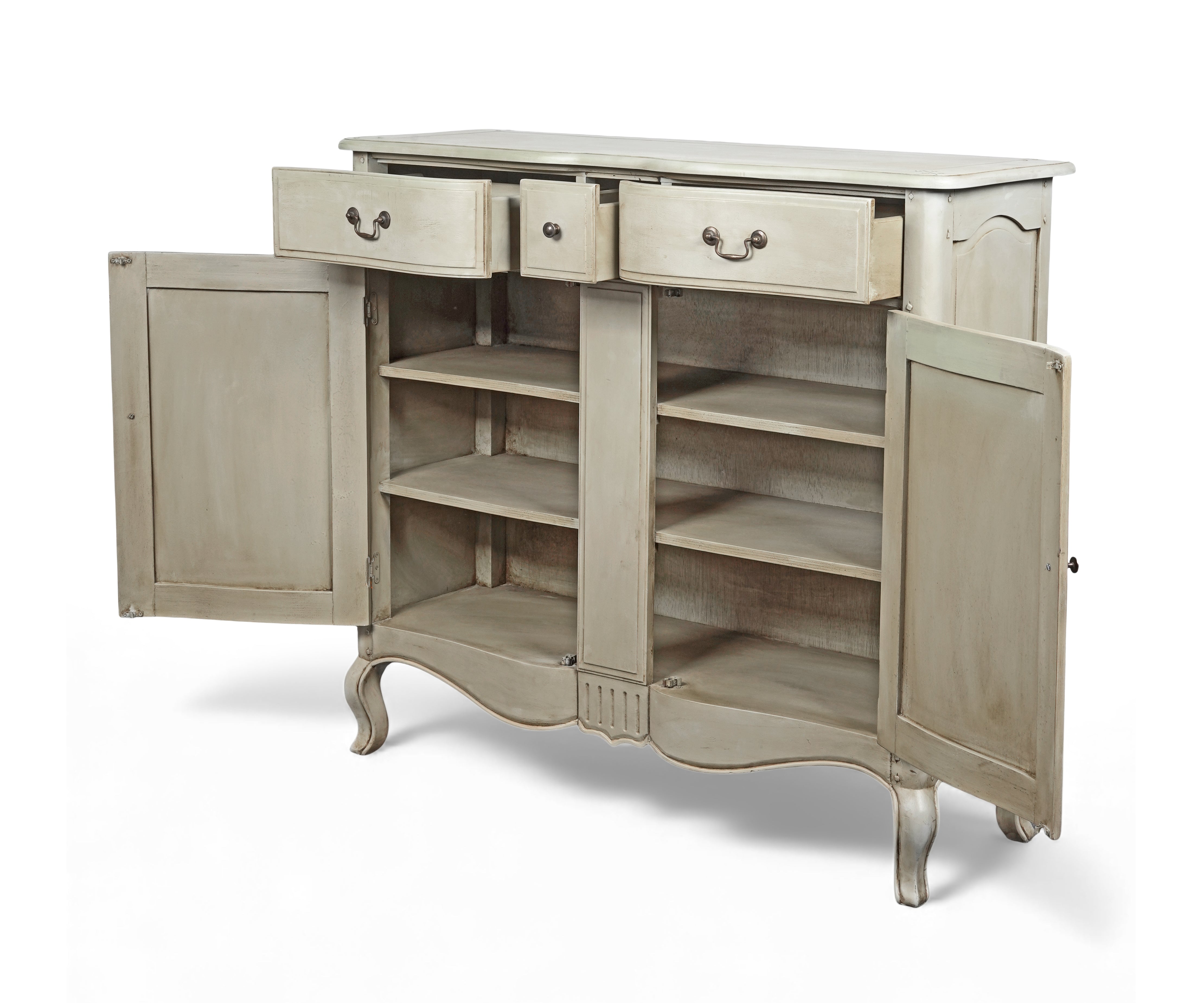 Gustavian Ivory Acacia Wood Sideboard Cabinet with Drawers