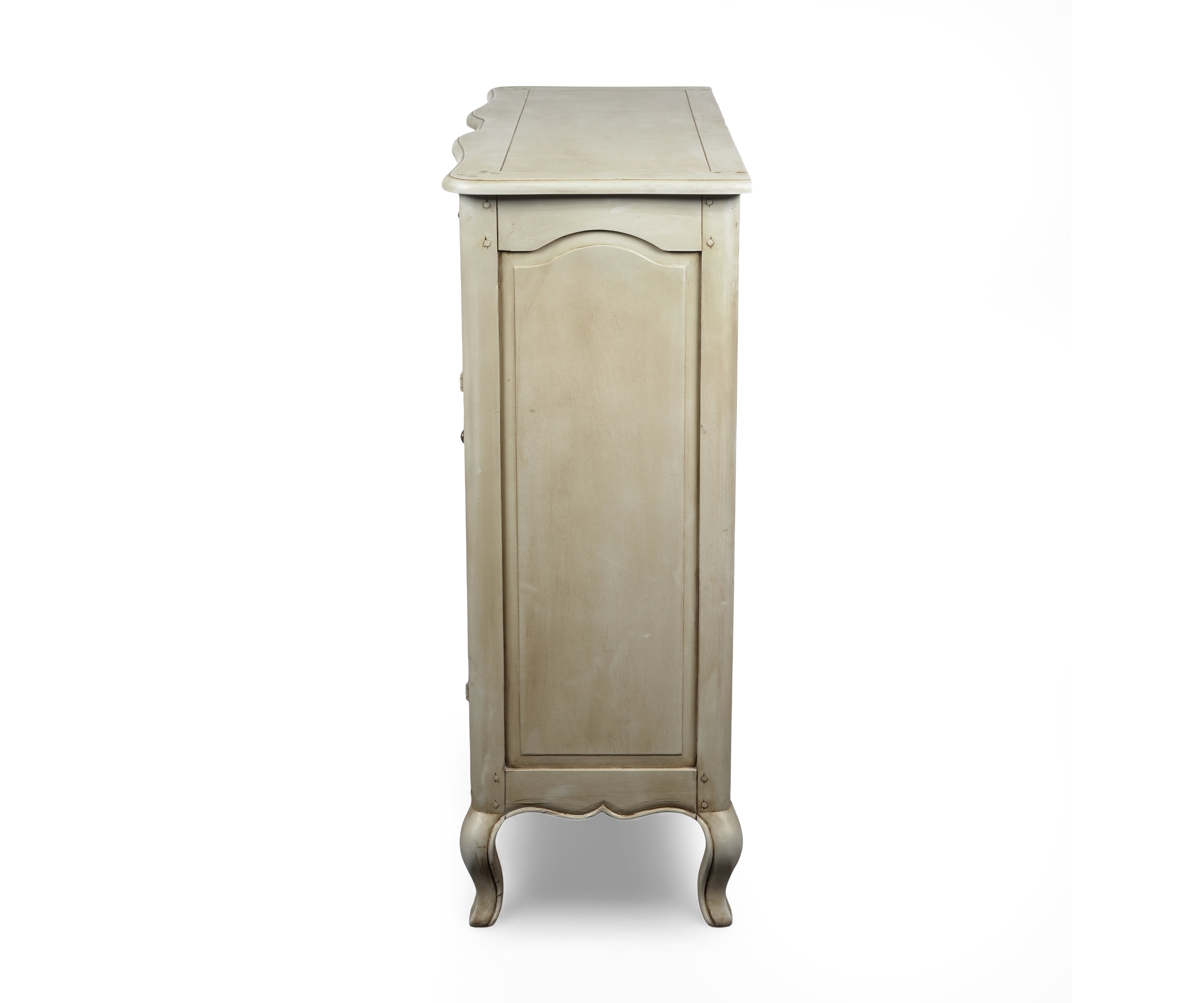Gustavian Ivory Acacia Wood Sideboard Cabinet with Drawers