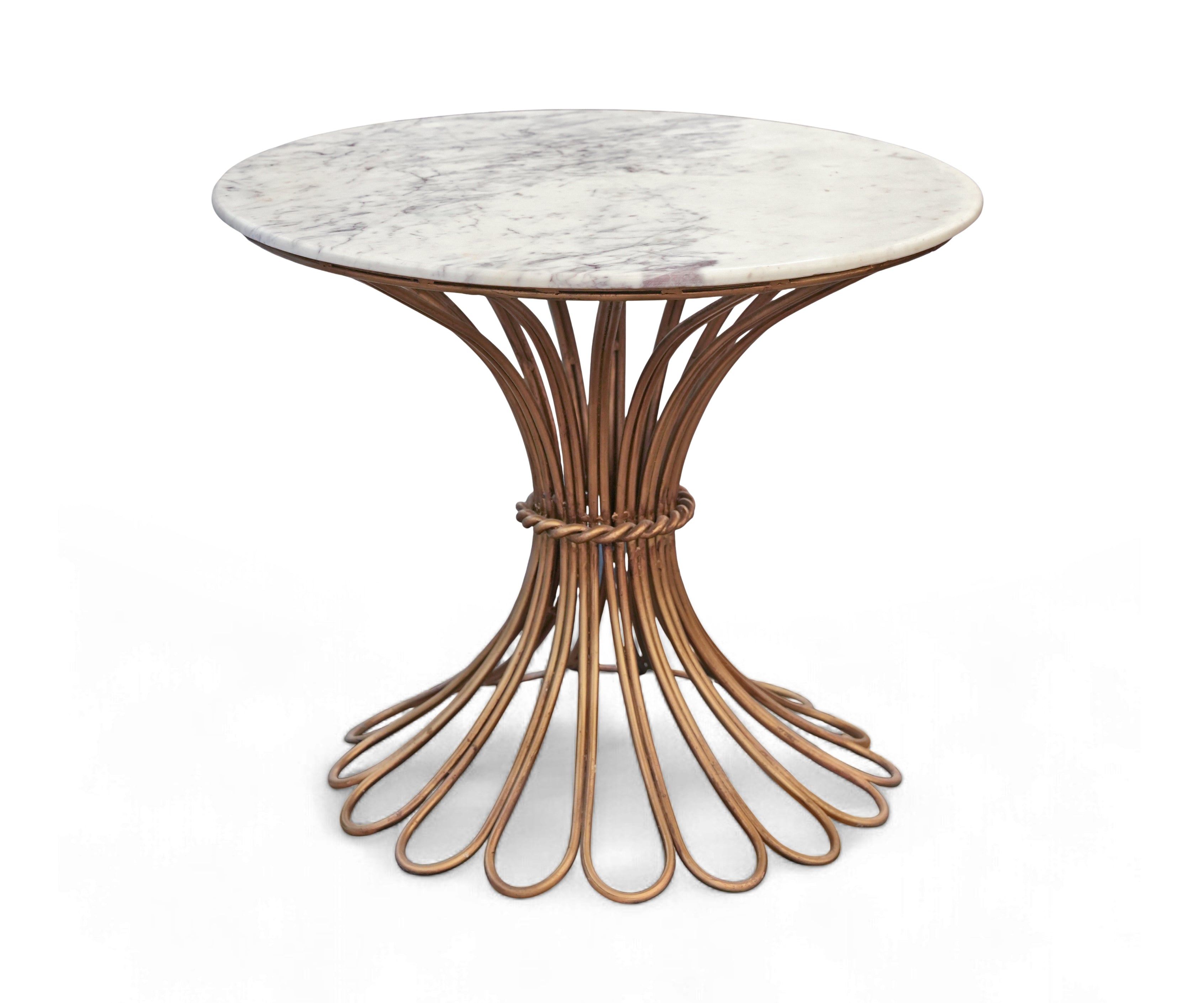 Round Marble Top Side Table with Gold Metal Rope Base