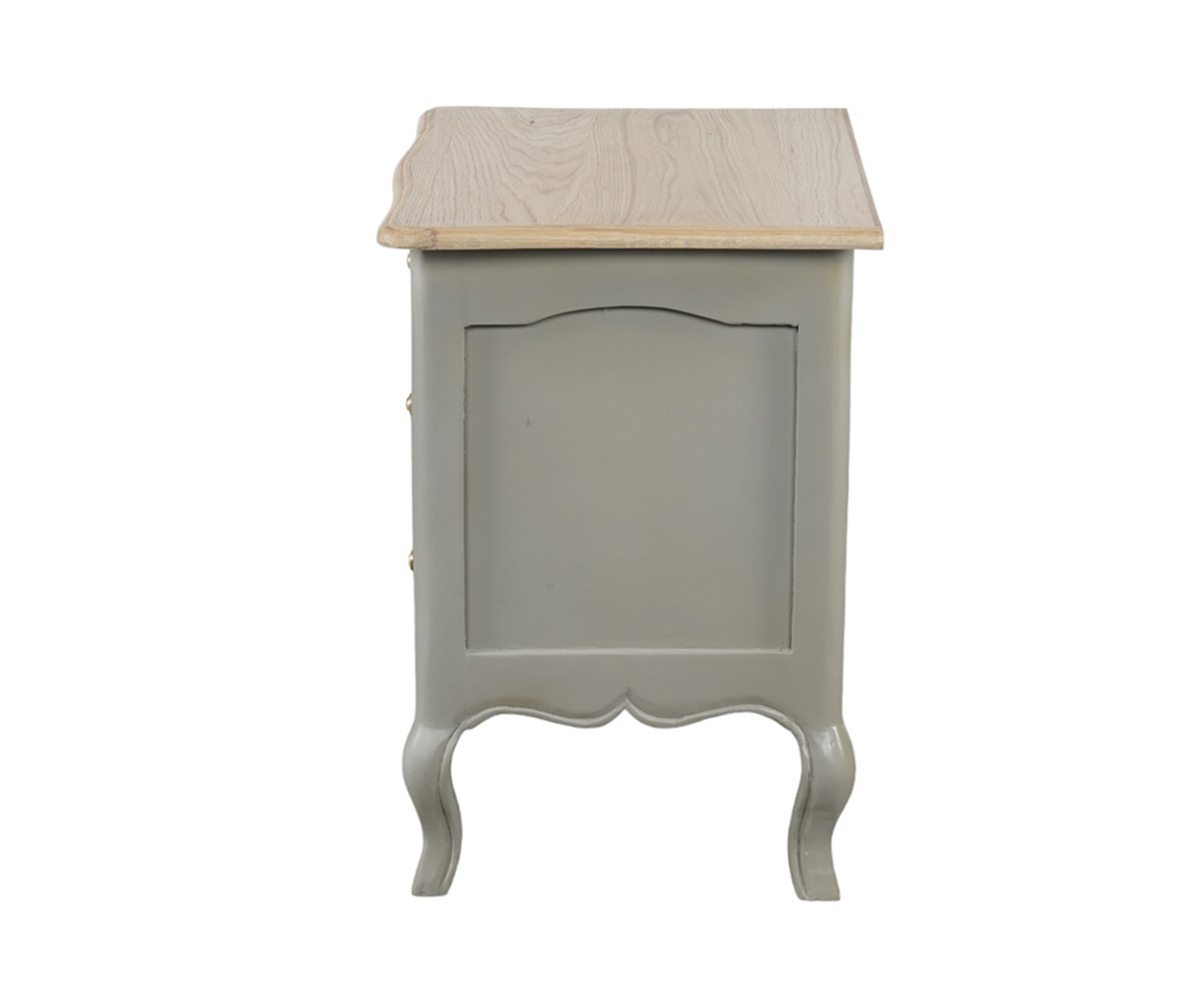 Grey French Style 3-Drawer Bedside Table with Natural Wooden Top